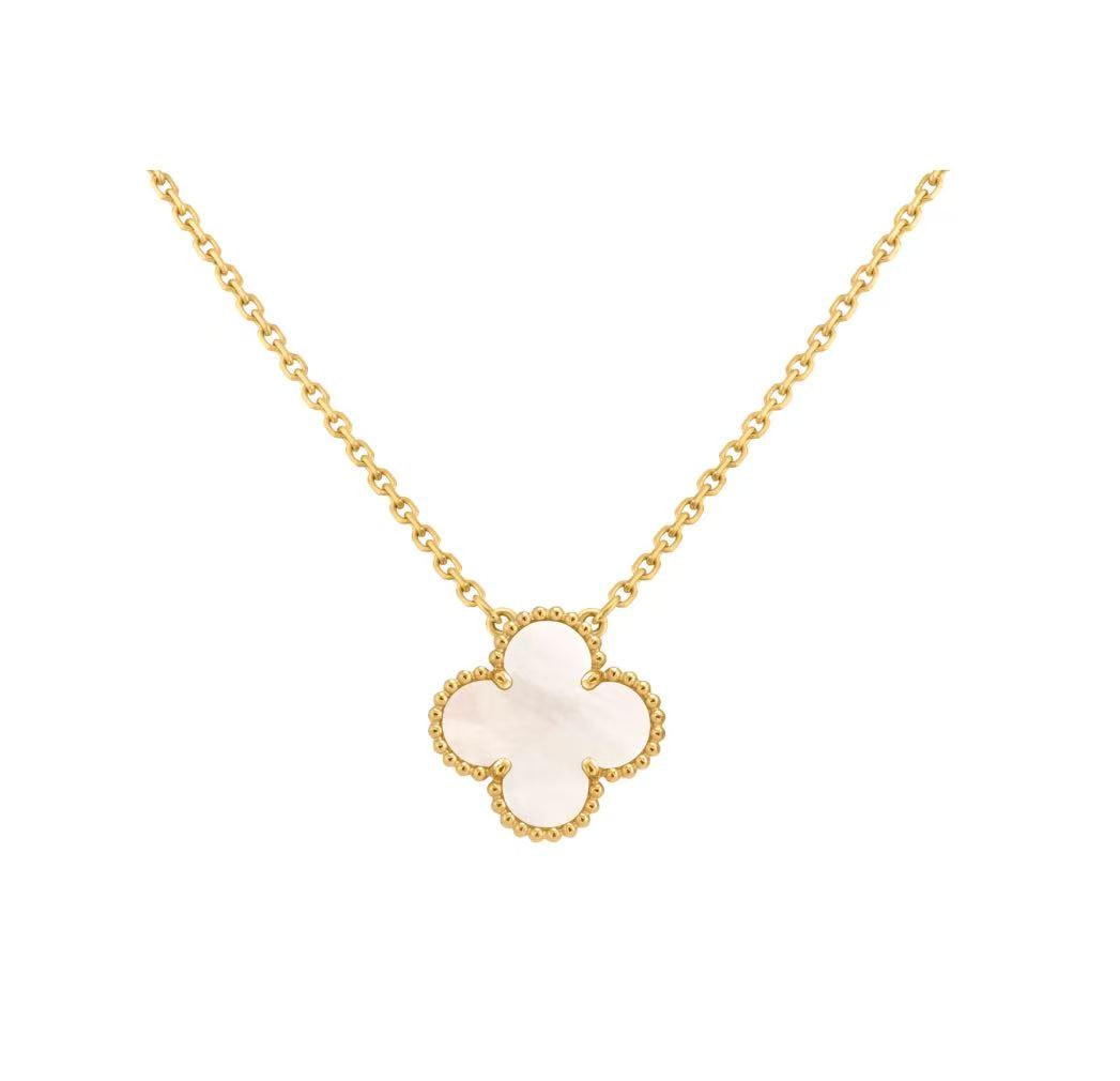 VAN CLEEF & ARPELS VINTAGE ALHAMBRA PENDANT NECKLACE MOTHER OF PEARL 18K GOLD