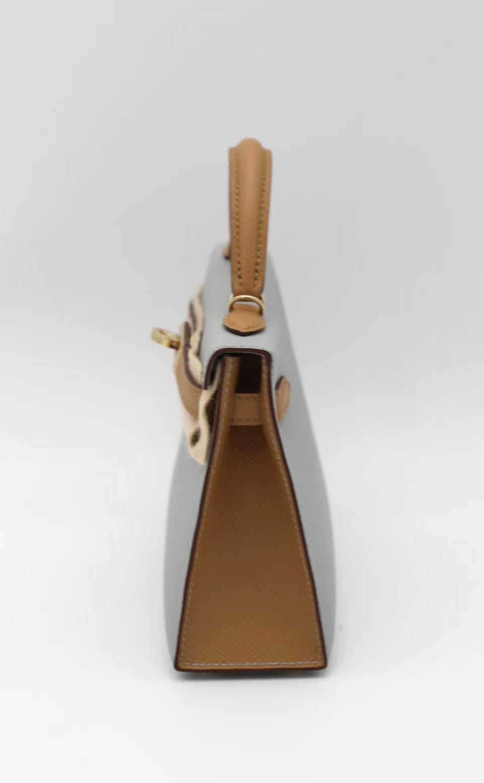 HERMÈS MINI KELLY II GREY & GOLD SELLIER EPSOM GOLD HARDWARE W STAMP