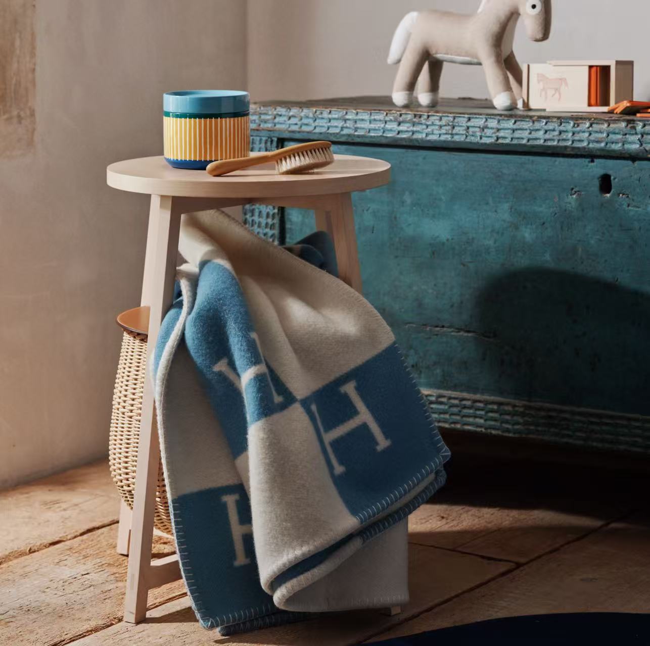 HERMÈS AVALON BABY BLANKET BLEU GENIEVRE