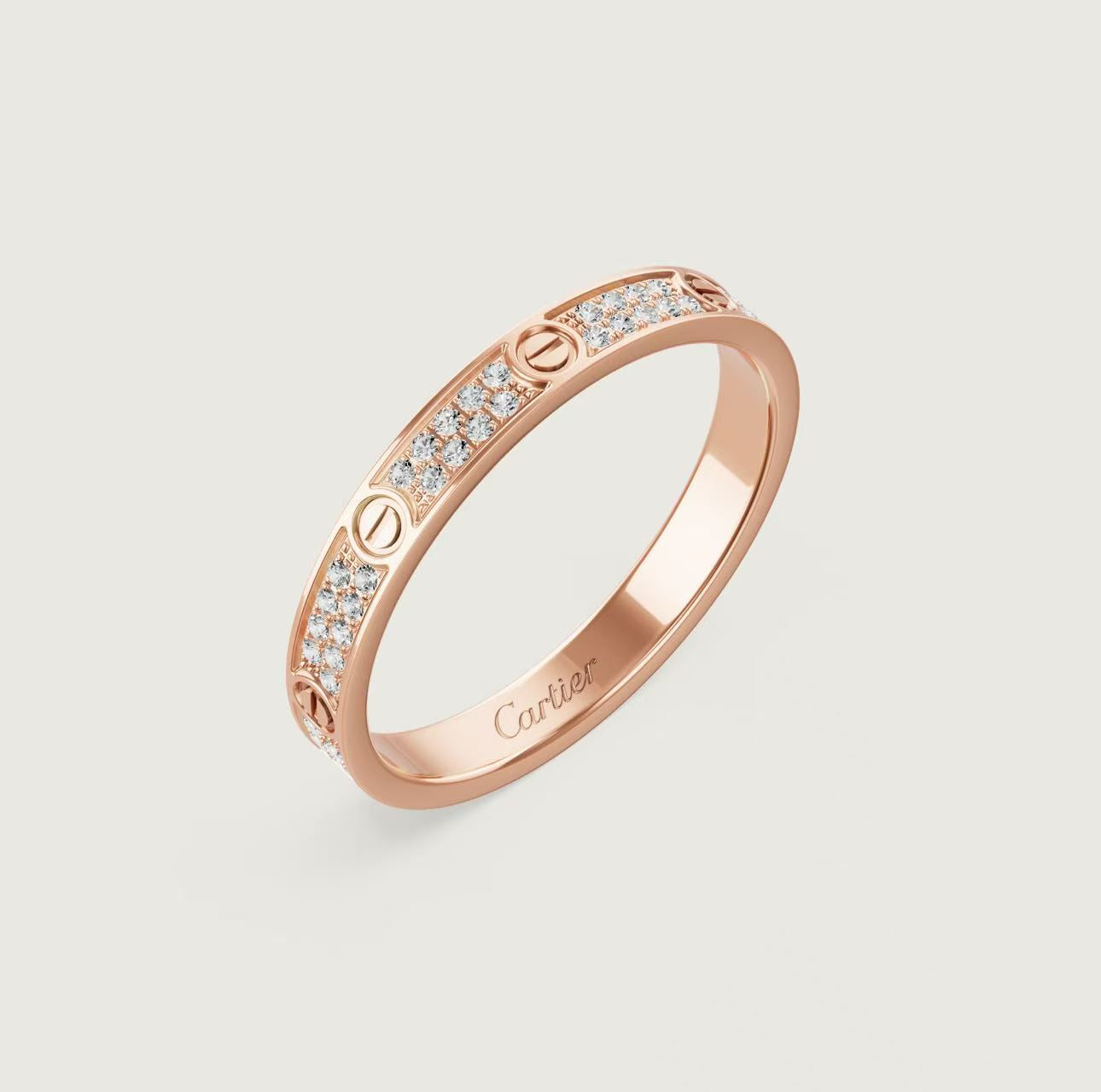 CARTIER LOVE RING MINI MODEL PAVED ROSE GOLD SIZE 53