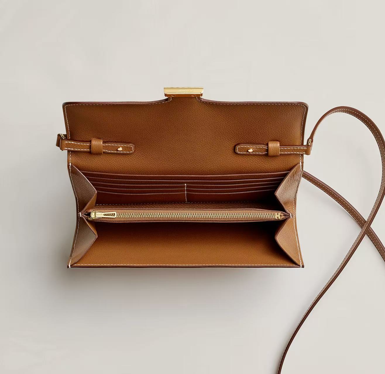 HERMÈS CONSTANCE TO GO WALLET GOLD EVERCOLOR CALFSKIN GOLD HARDWARE