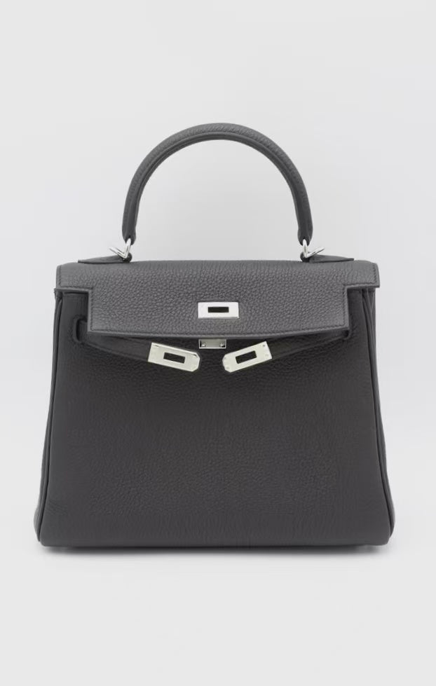 HERMÈS KELLY25 BLACK SILVER TOGO G STAMP