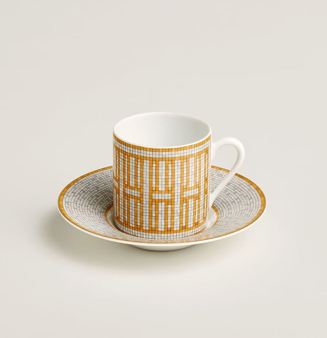 HERMÈS MOSAIQUE AU 24 GOLD COFFEE CUP AND SAUCER SET OF TWO