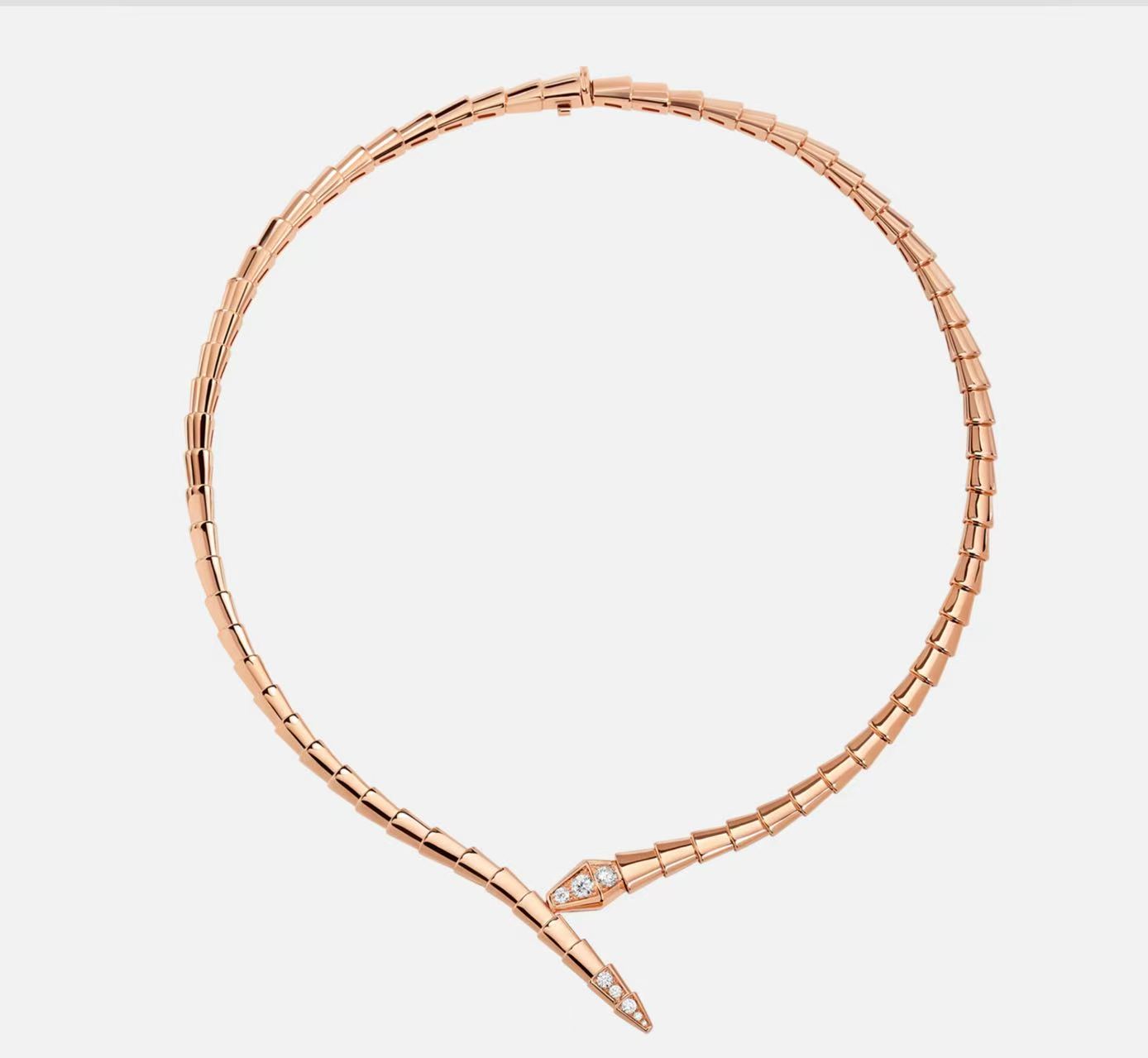 BVLGARI SERPENTI VIPER NECKLACE 18KT ROSE GOLD WITH PAVE DIAMONDS HEAD & TAIL
