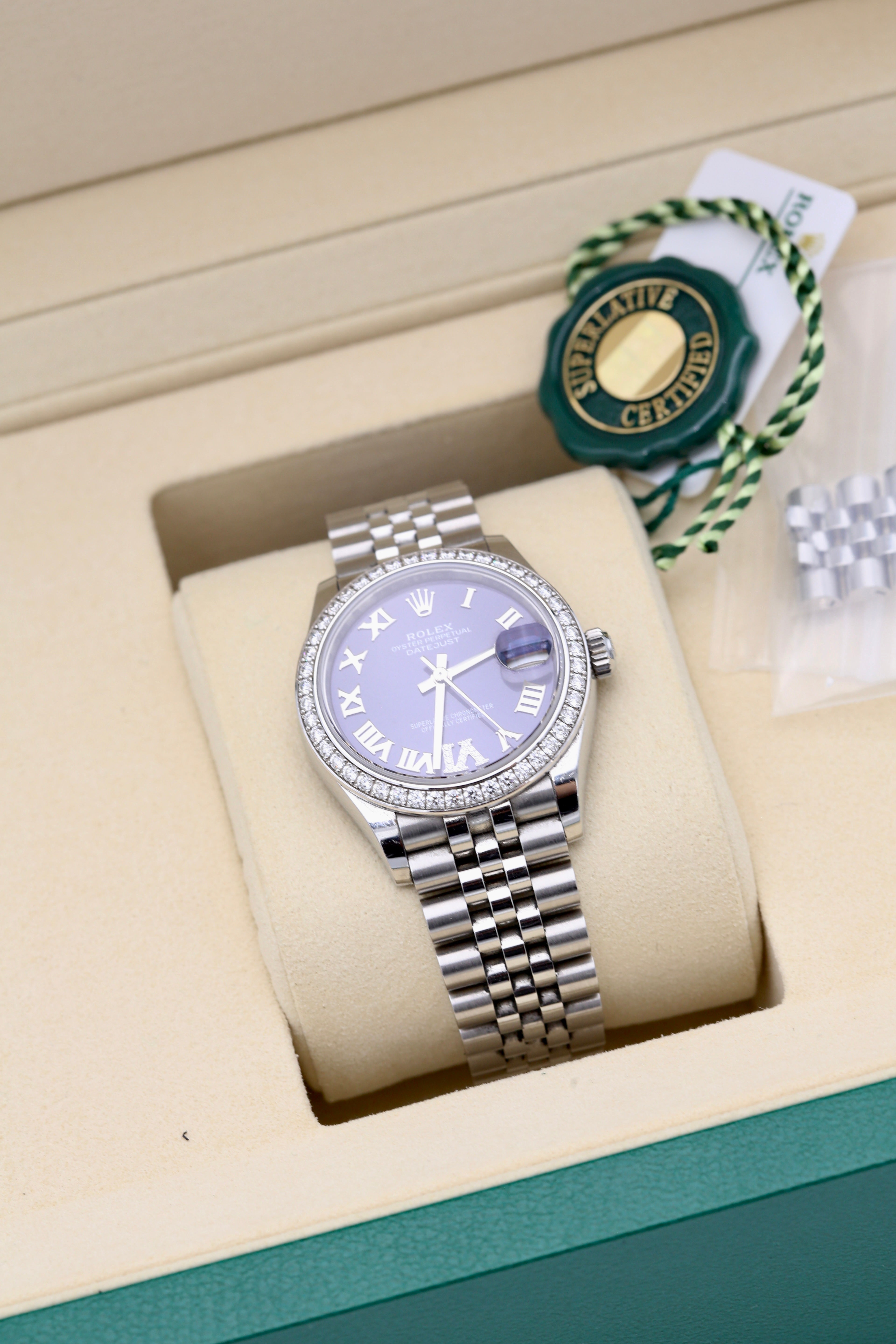 ROLEX DATEJUST 31 WHITE GOLD WITH DIAMONDS AUBERGINE DIAL 2026
