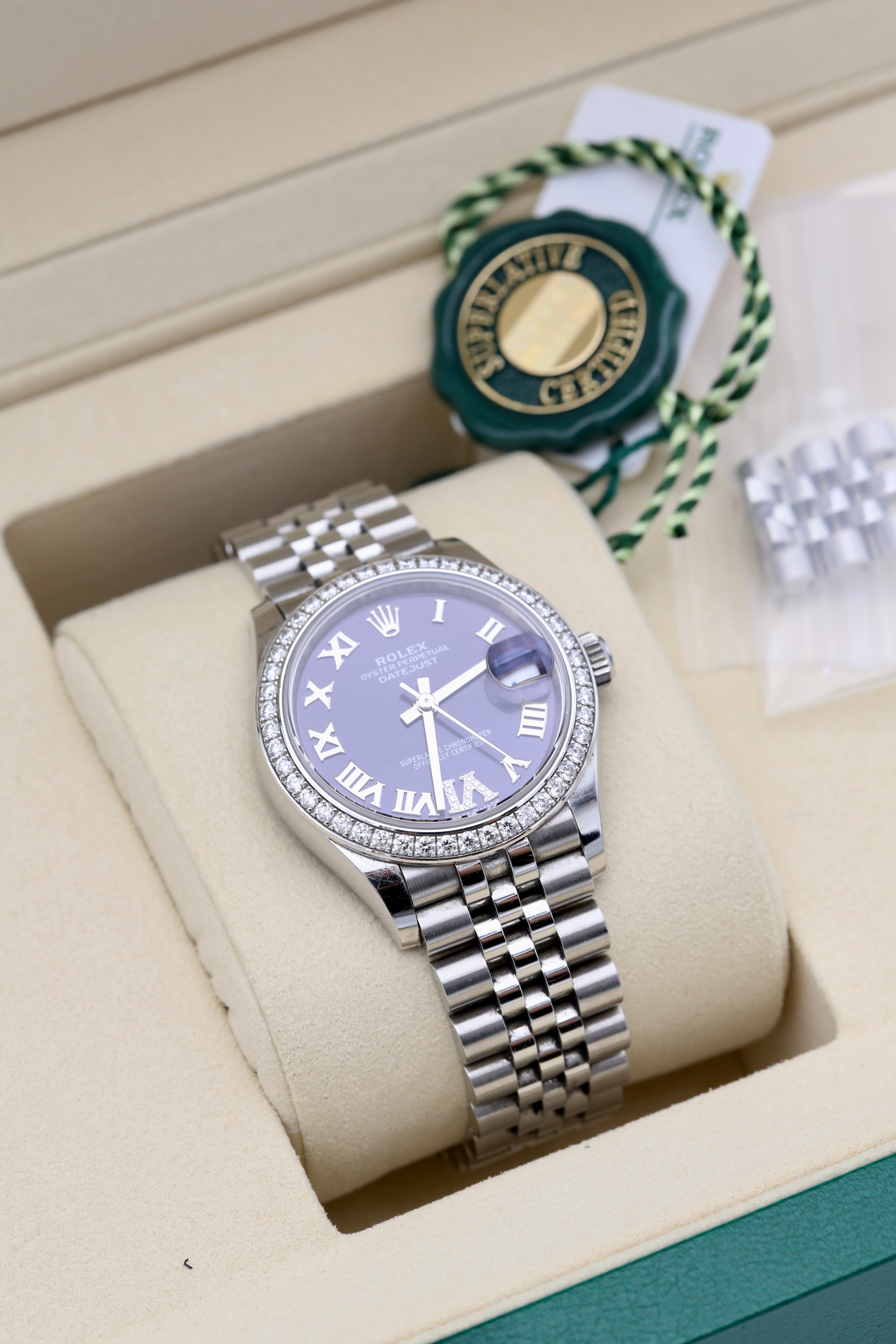 ROLEX DATEJUST 31 WHITE GOLD WITH DIAMONDS AUBERGINE DIAL 2026