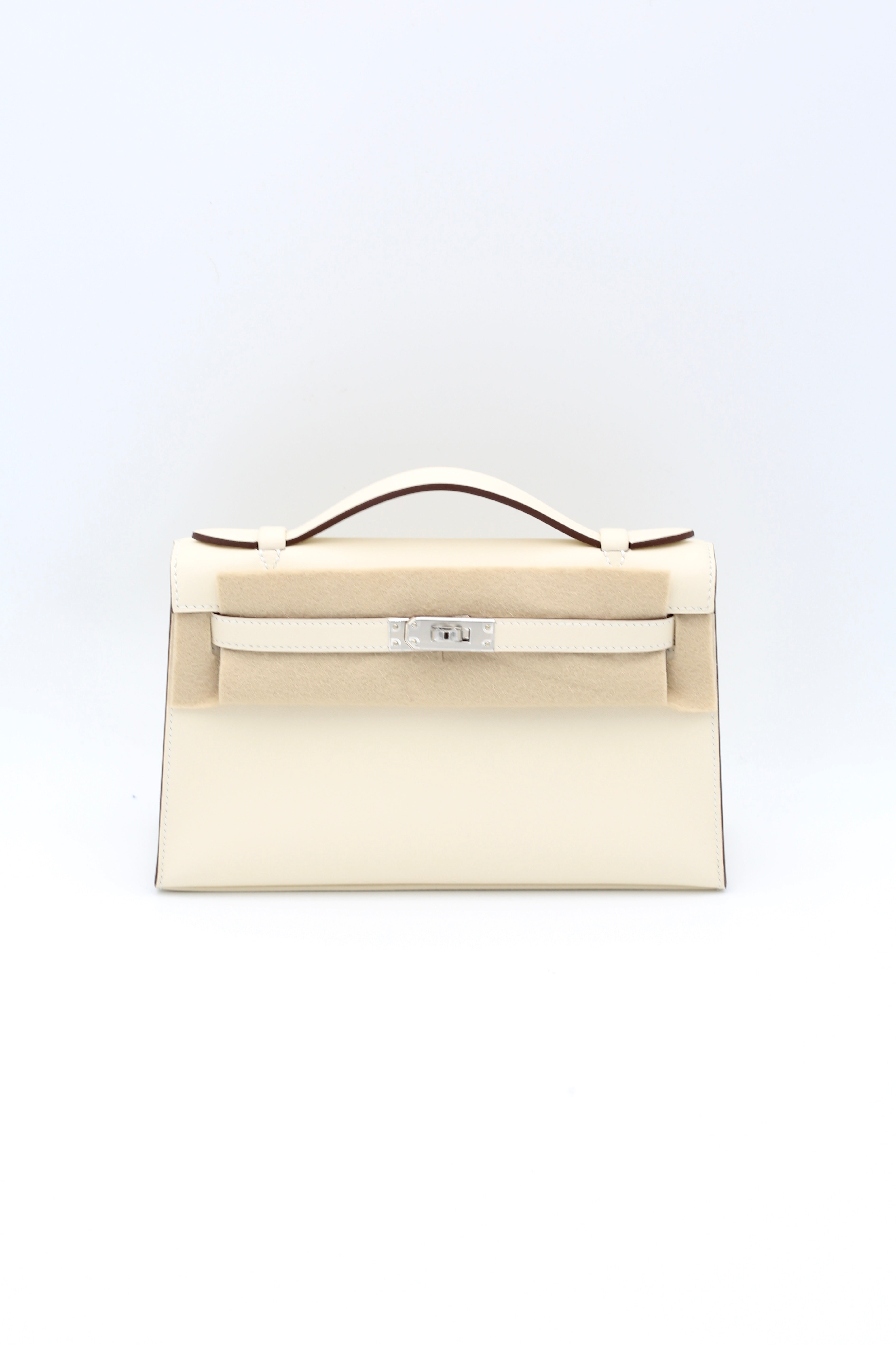 HERMÈS KELLY POCHETTE NATA SWIFT SILVER HARDWARE G STAMP