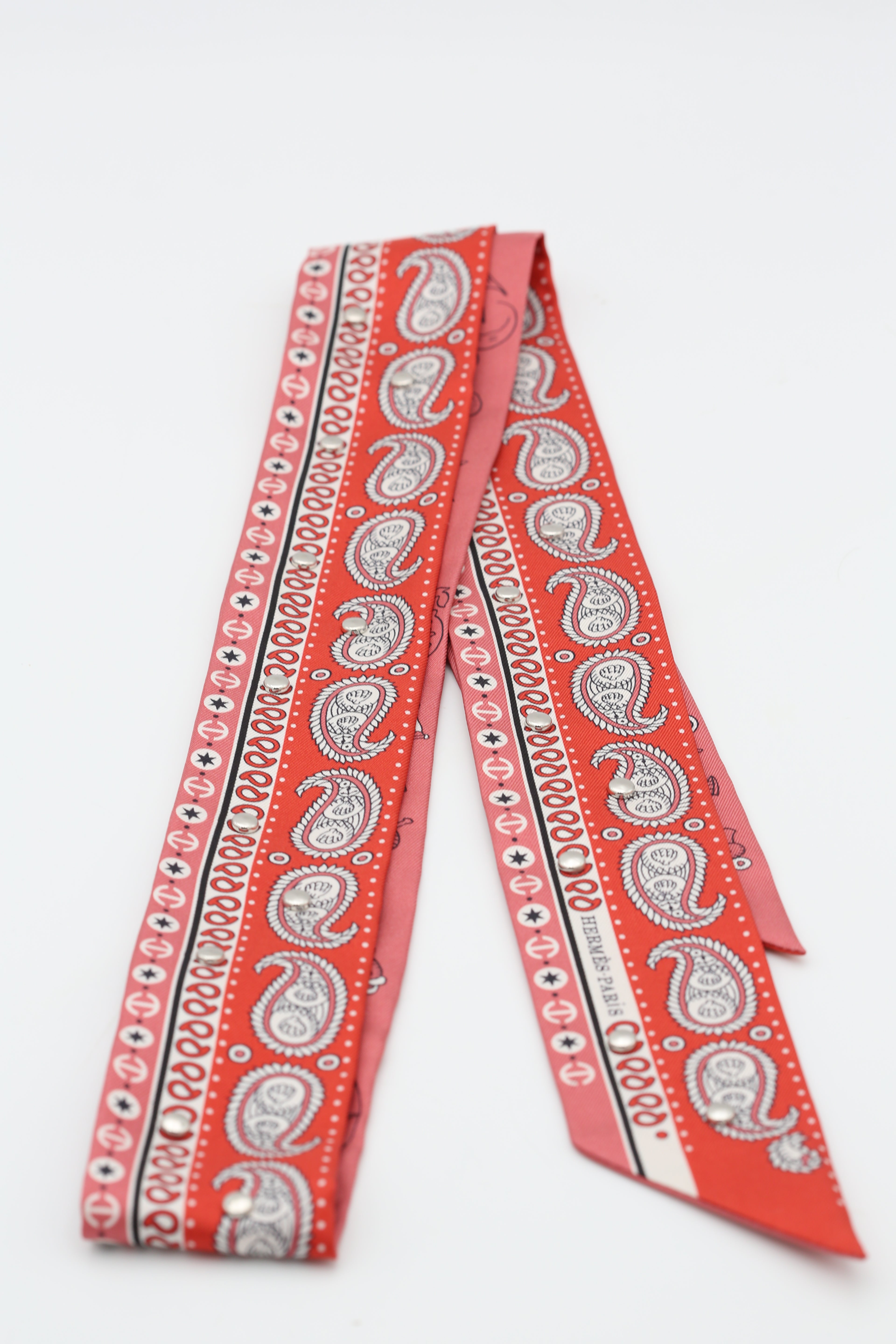 HERMÈS TWILLY RUBAN CLOUTE 100% SE TATOUAGES MARINS BAND HG/ROUGE/BOIS DE ROSE