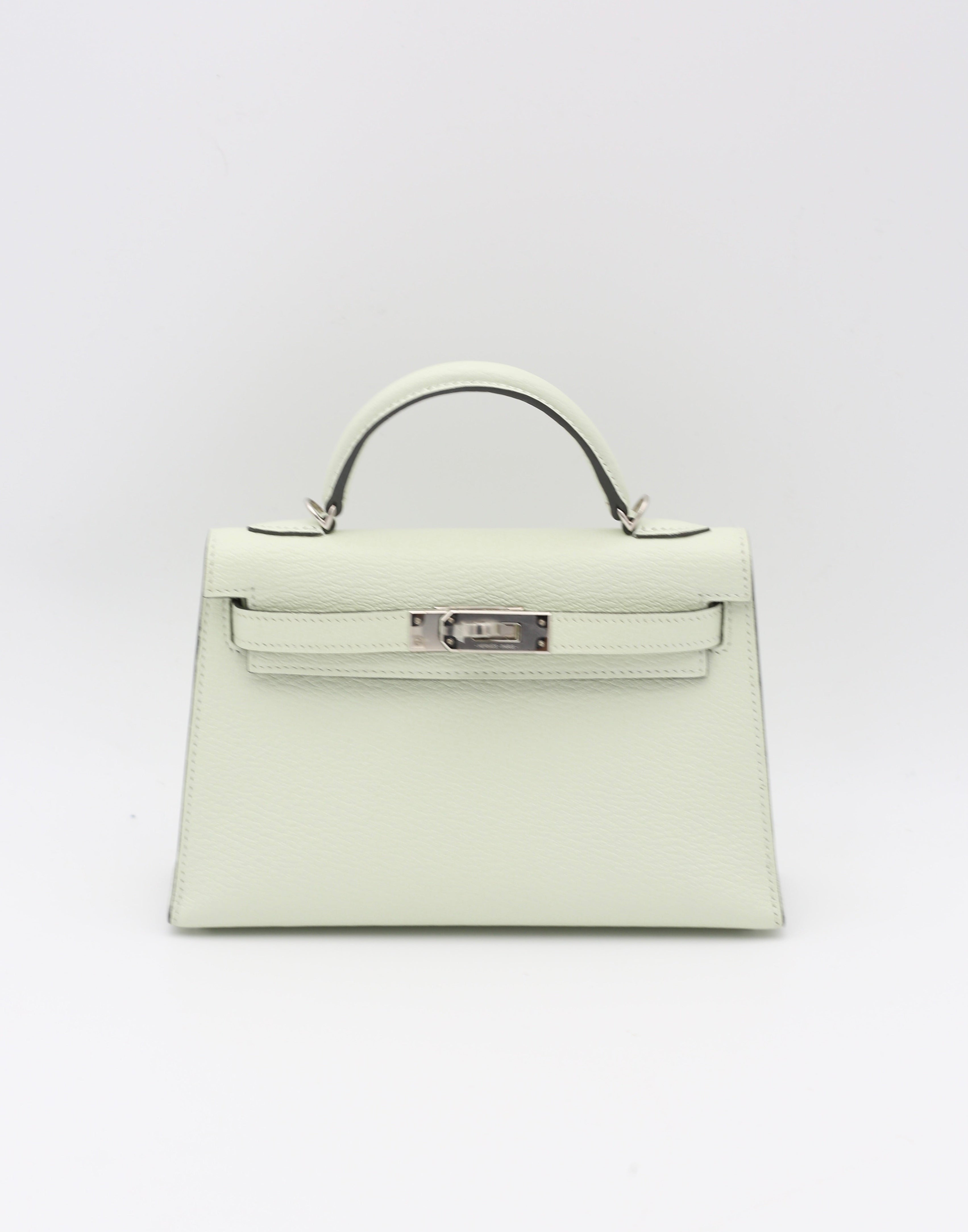 MINI KELLY II VERT FIZZ CHEVRE SILVER HARDWARE B STAMP