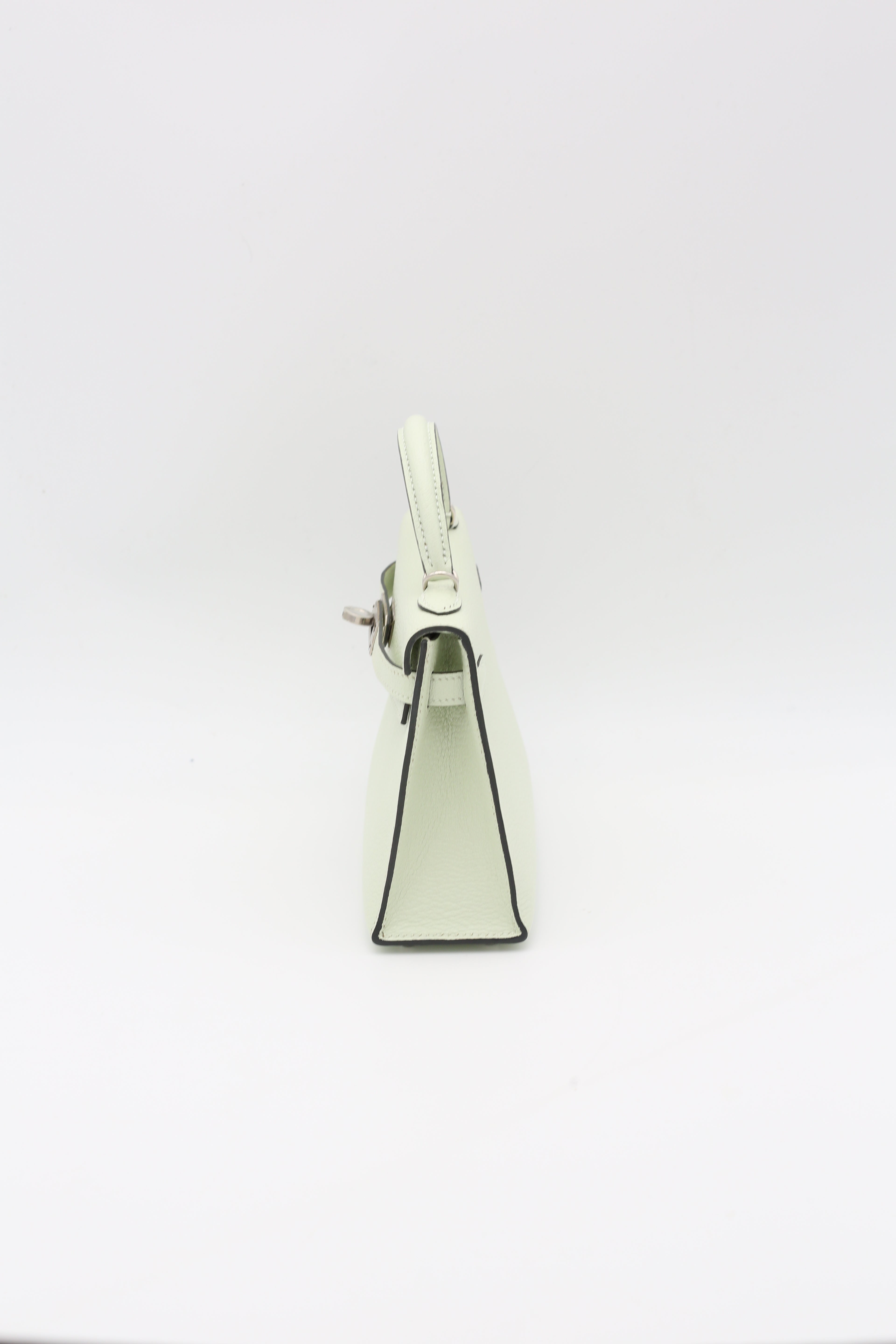 MINI KELLY II VERT FIZZ CHEVRE SILVER HARDWARE B STAMP