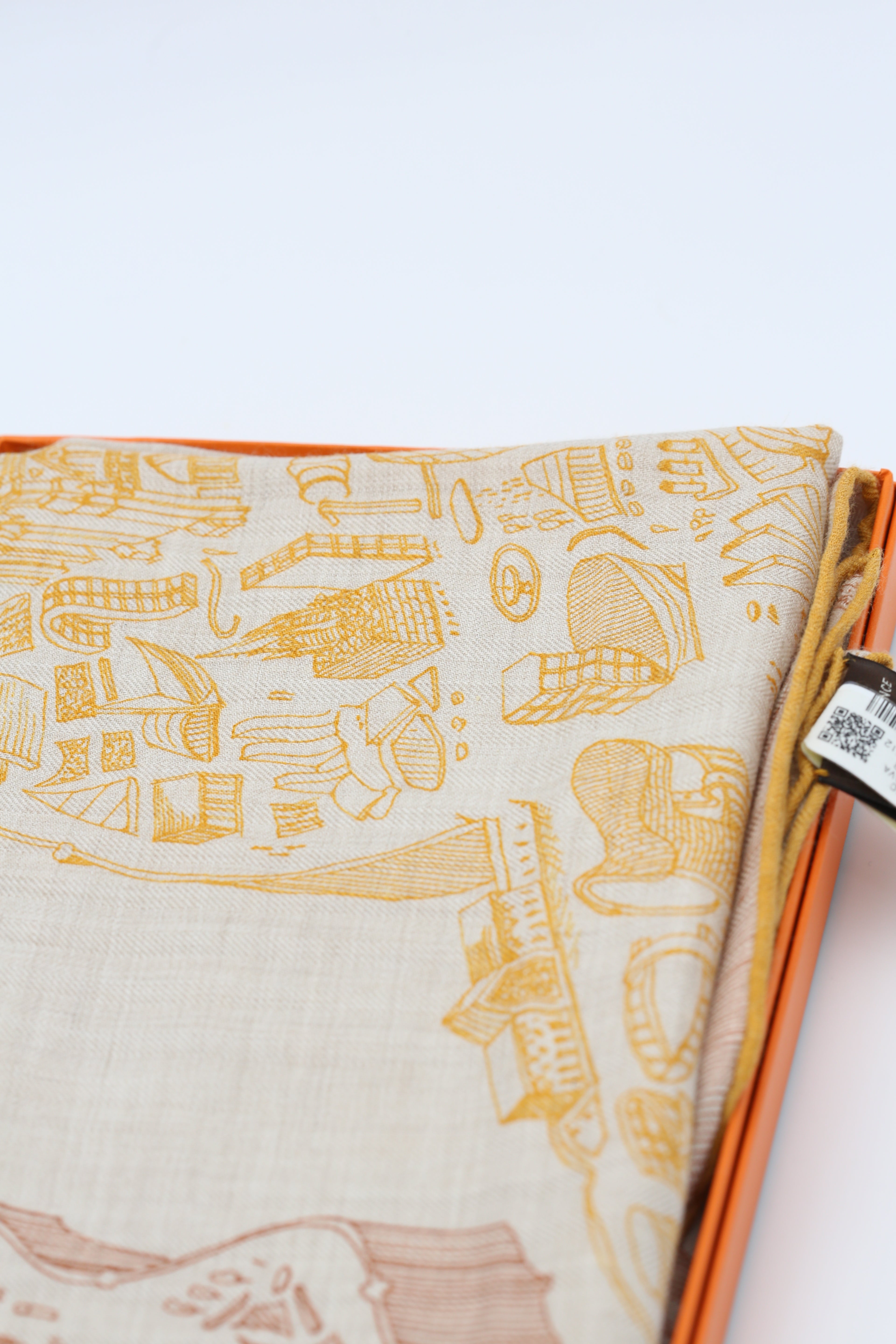 HERMÈS SCARF 140X140 CHALE CACHEMIRE LA NOUVELLE CITE CAVA MR/NATUREL/OCRE/CUIR