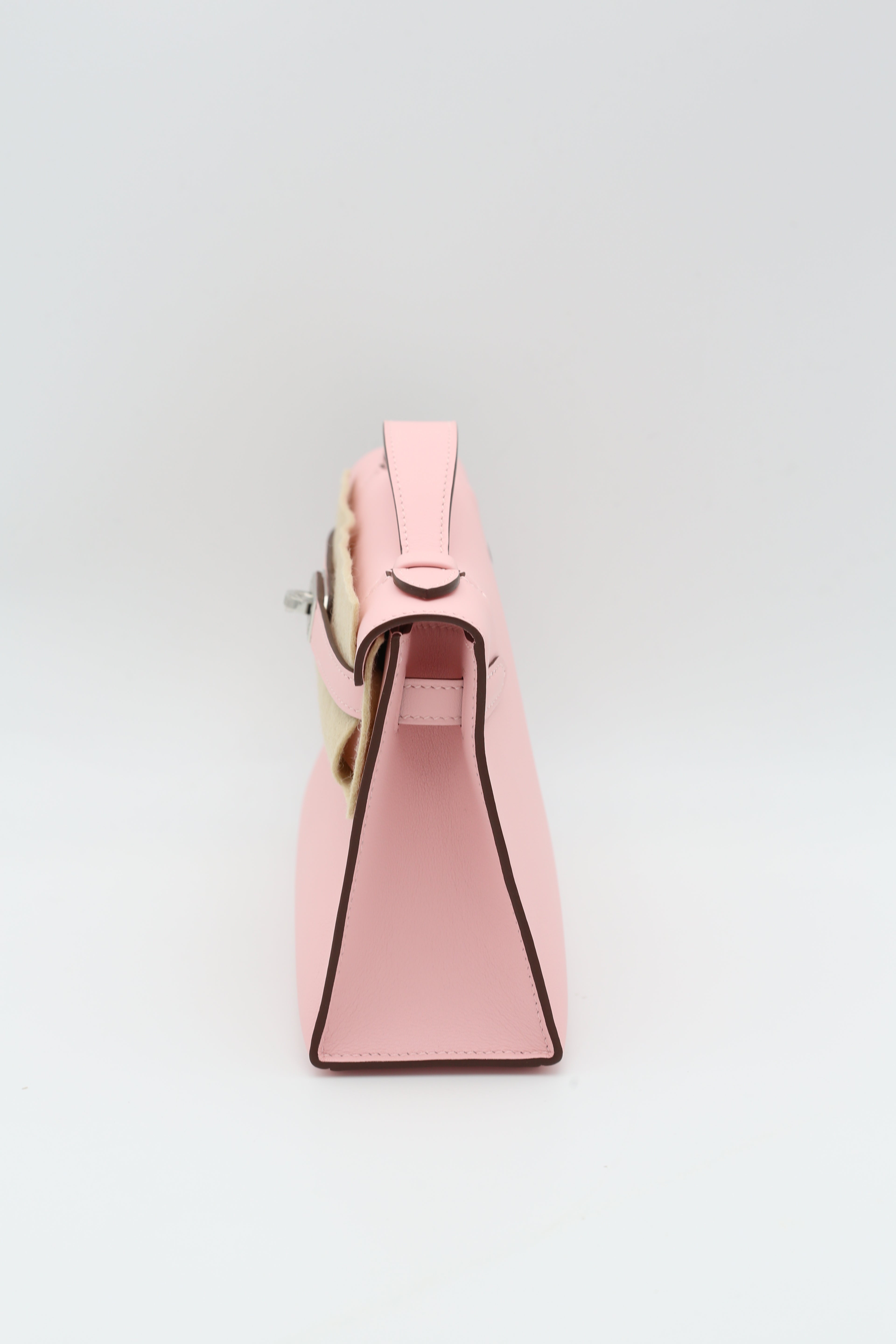 HERMÈS KELLY POCHETTE 3Q ROSE SAKURA SWIFT SILVER HARDWARE K STAMP