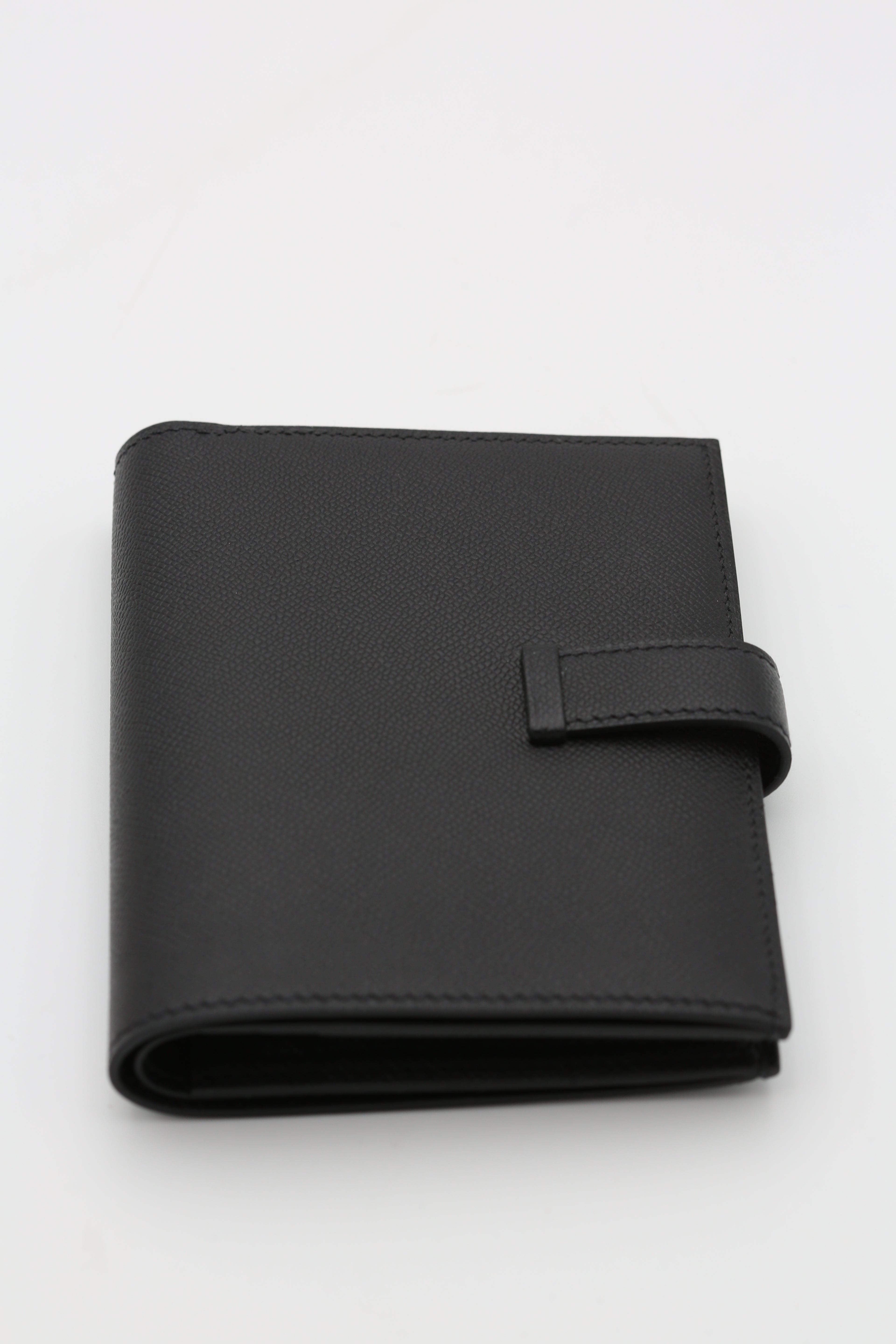 HERMÈS BEARN COMPACT WALLET BLACK EPSOM SILVER HARDWARE