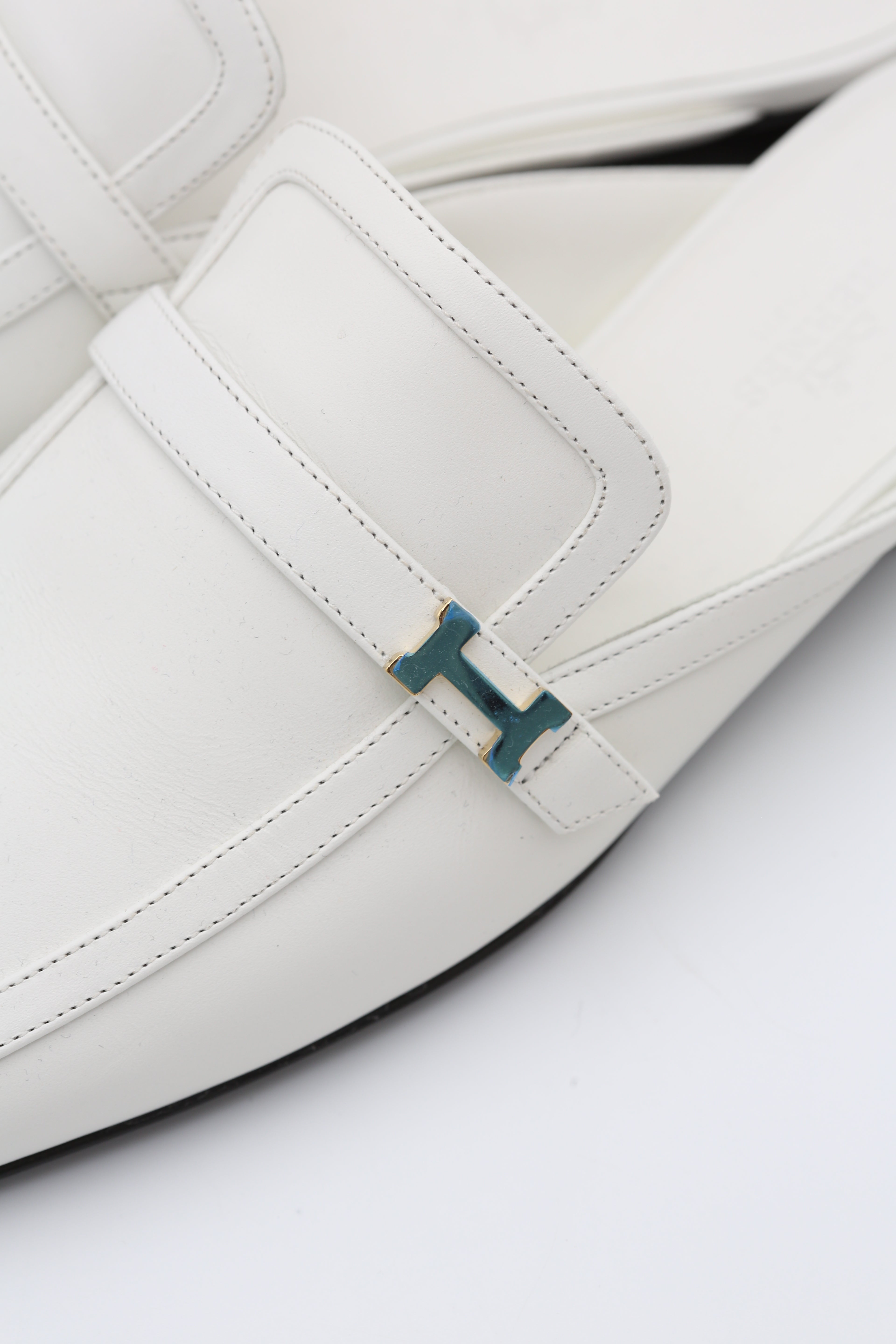 HERMÈS H MULE WHITE SIZE 37