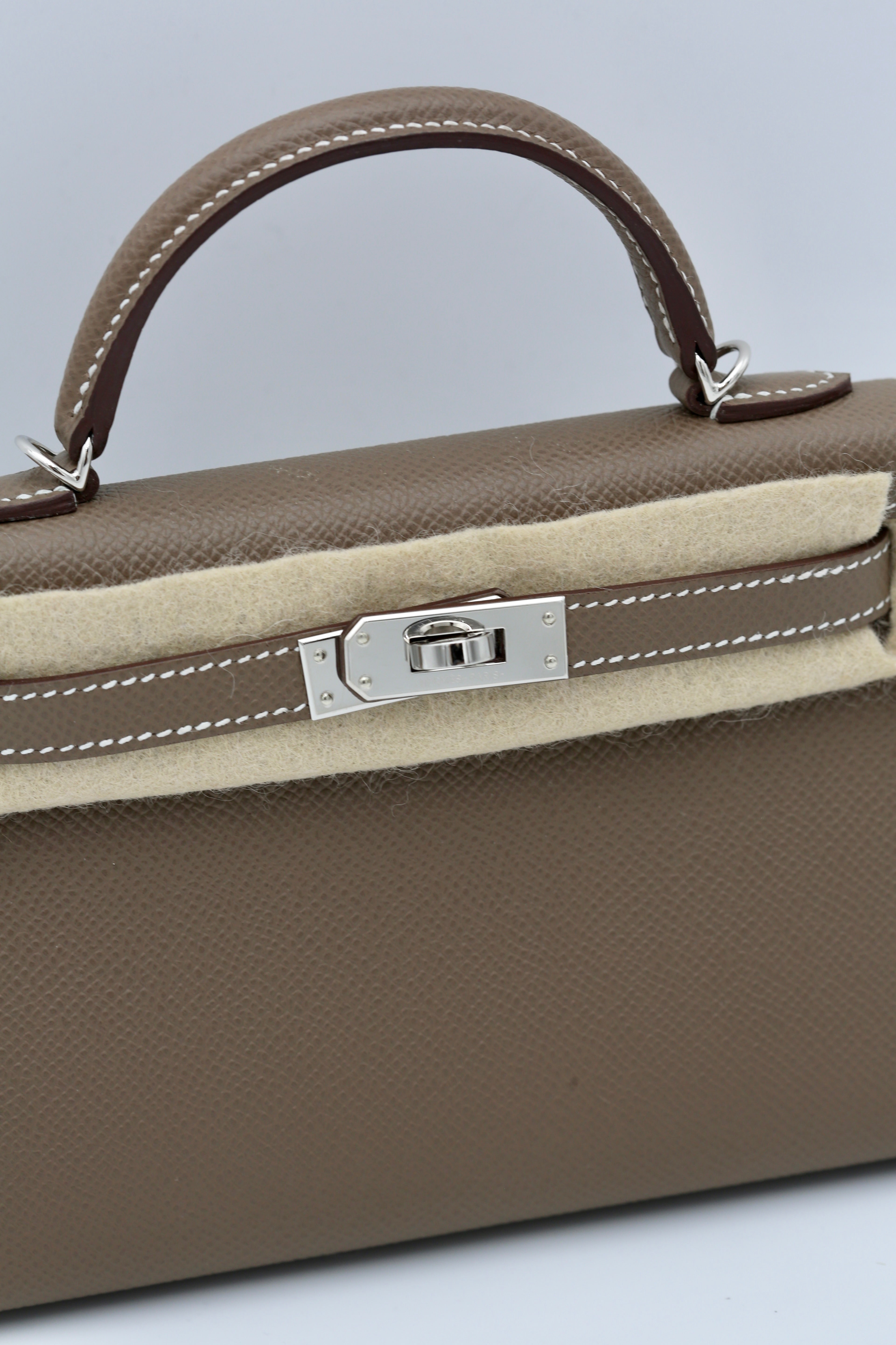 HERMÈS MINI KELLY II ETOUPE SILVER K STAMP