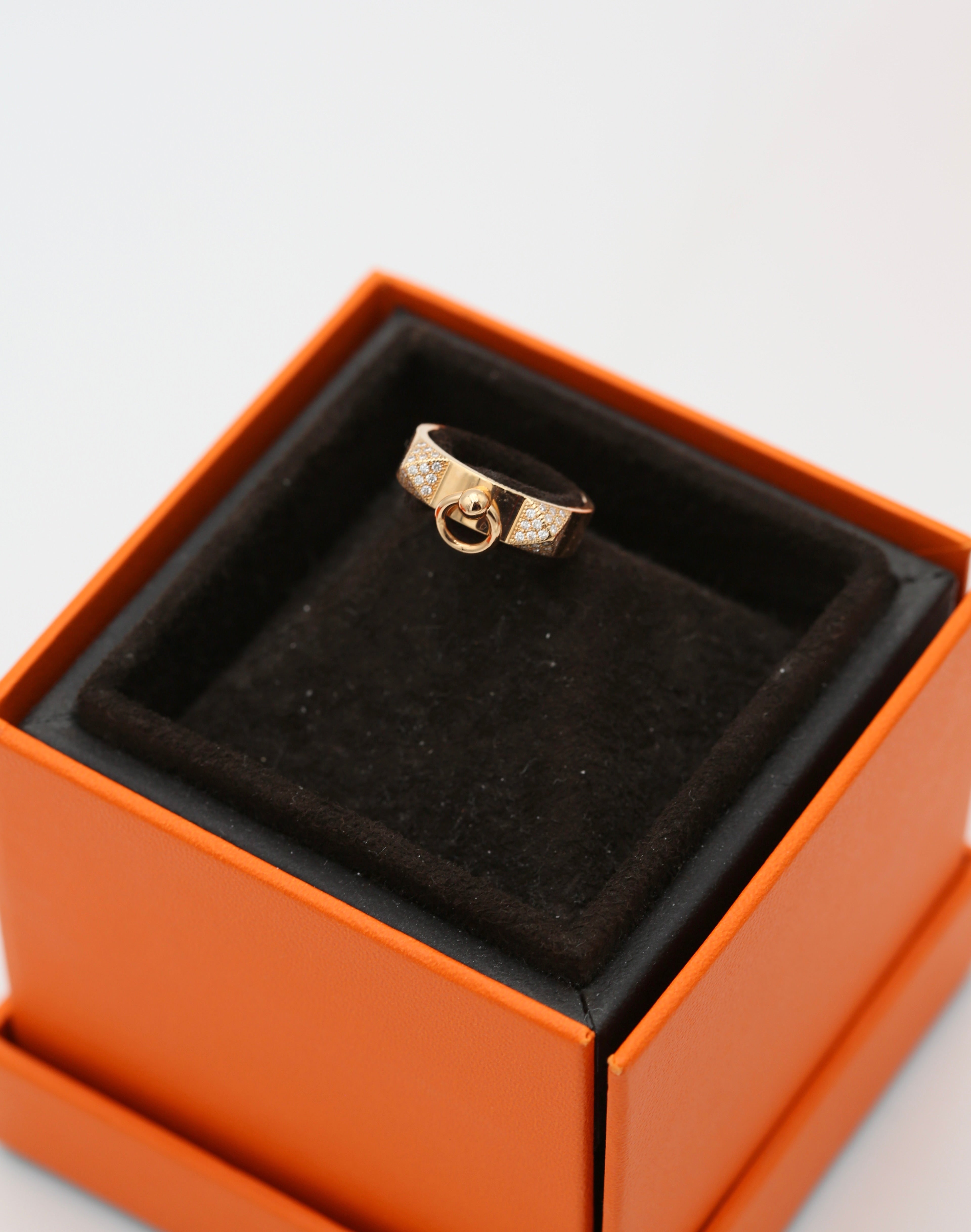 HERMÈS COLLIER DE CHIEN RING ROSE GOLD WITH DIAMONDS SIZE 50