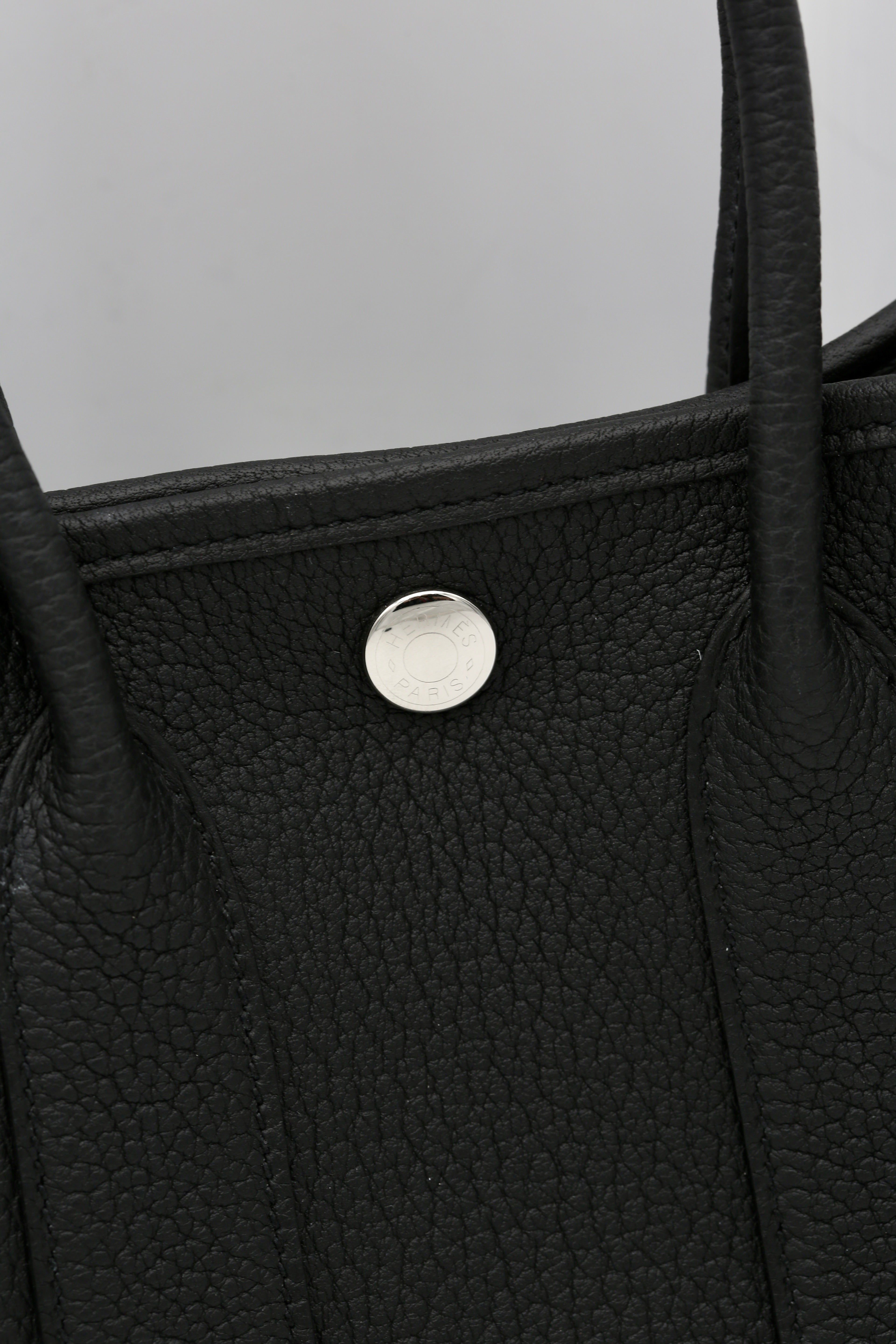 HERMÈS MINI GARDEN PARTY BLACK TAURILLON CLEMENCE SILVER HARDWARE K STAMP