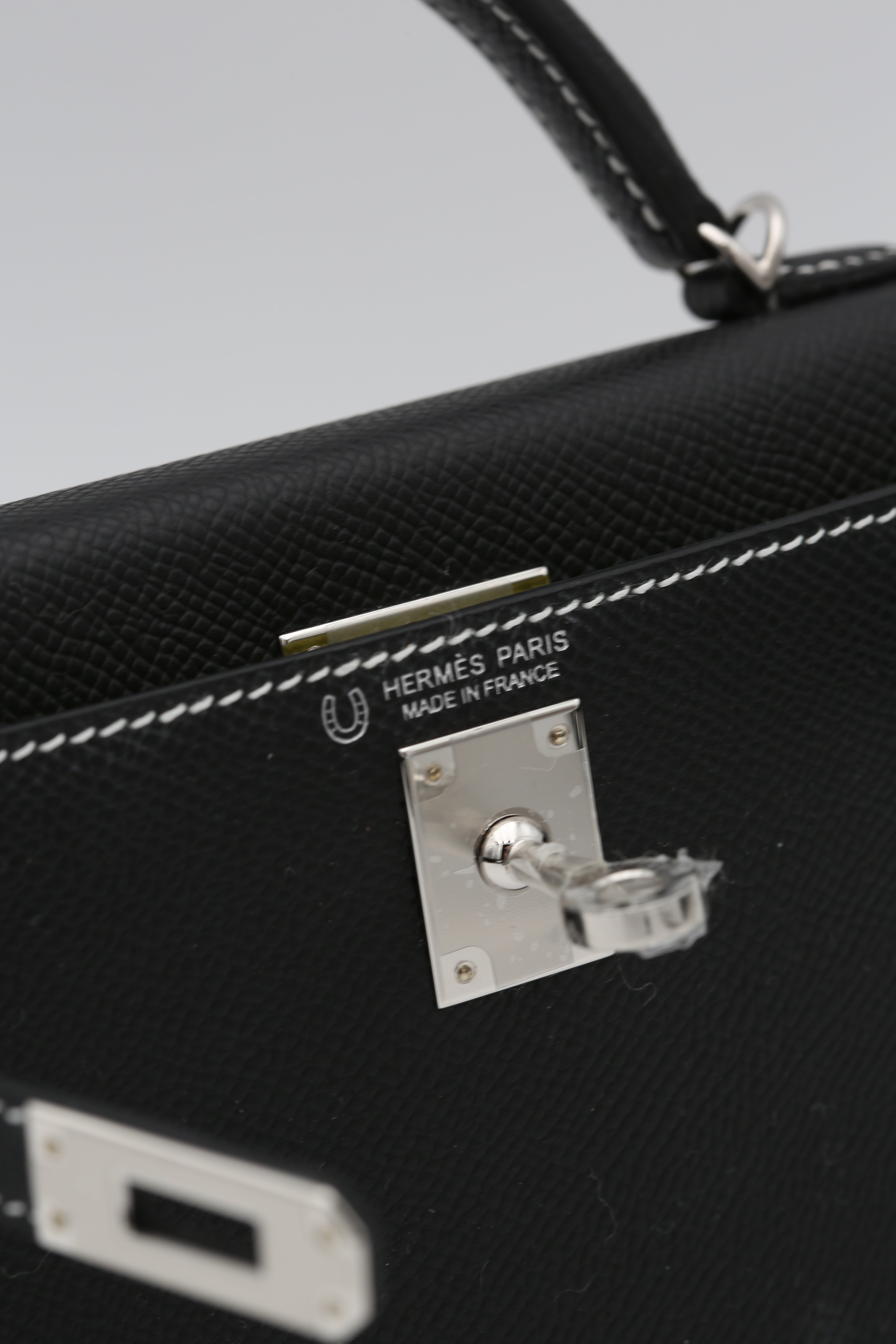 HERMÈS MINI KELLY II BLACK EPSOM LIME INTERIOR SILVER HARDWARE G STAMP