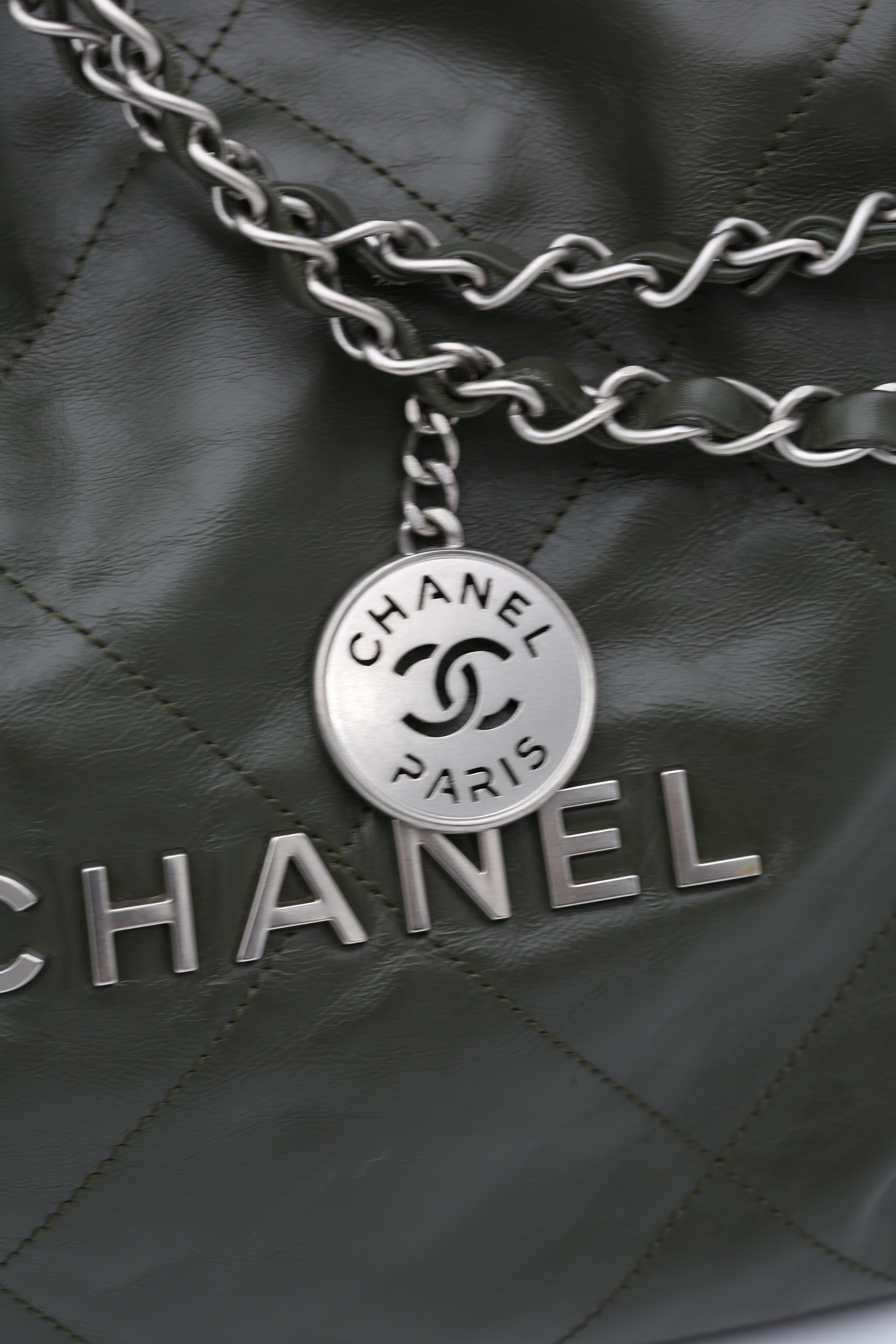 CHANEL 22BAG DARK GREEN SILVER HARDWARE