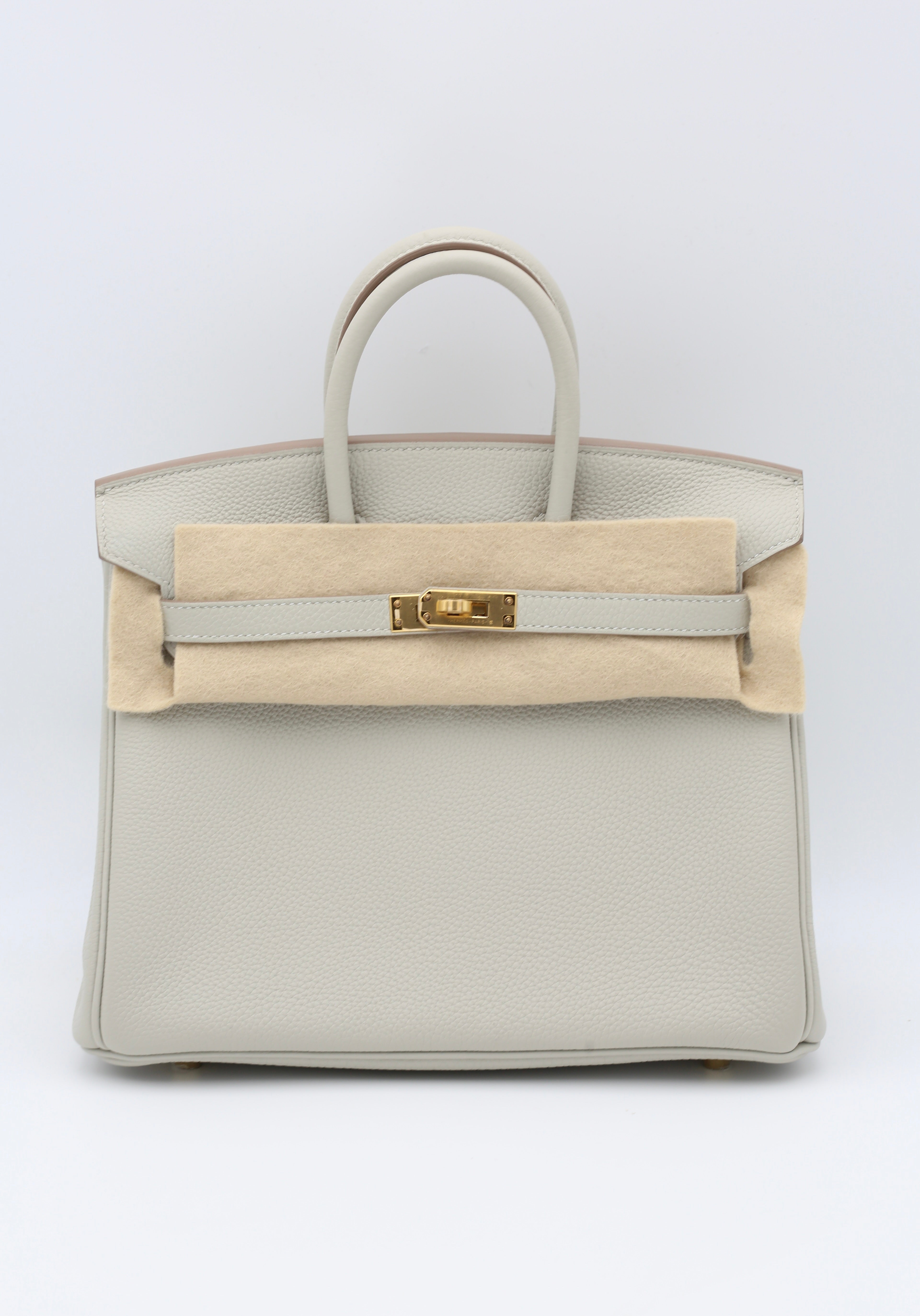 HERMÈS BIRKIN25 GRIS PERLE TOGO GOLD HARDWARE Y STAMP