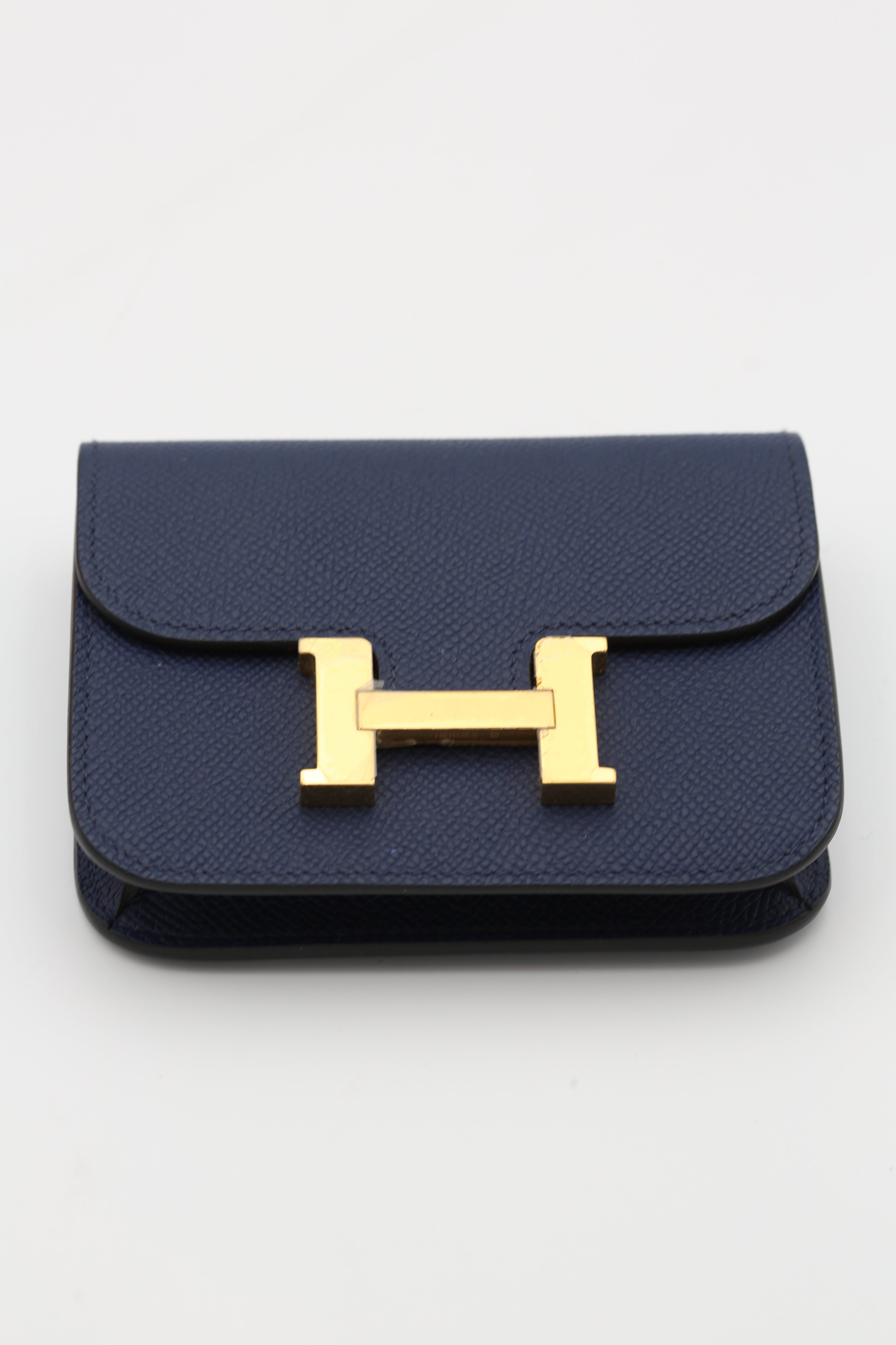 HERMÈS CONSTANCE SLIM 78 BLUE MARINE GOLD HARDWARE EPSOM B STAMP