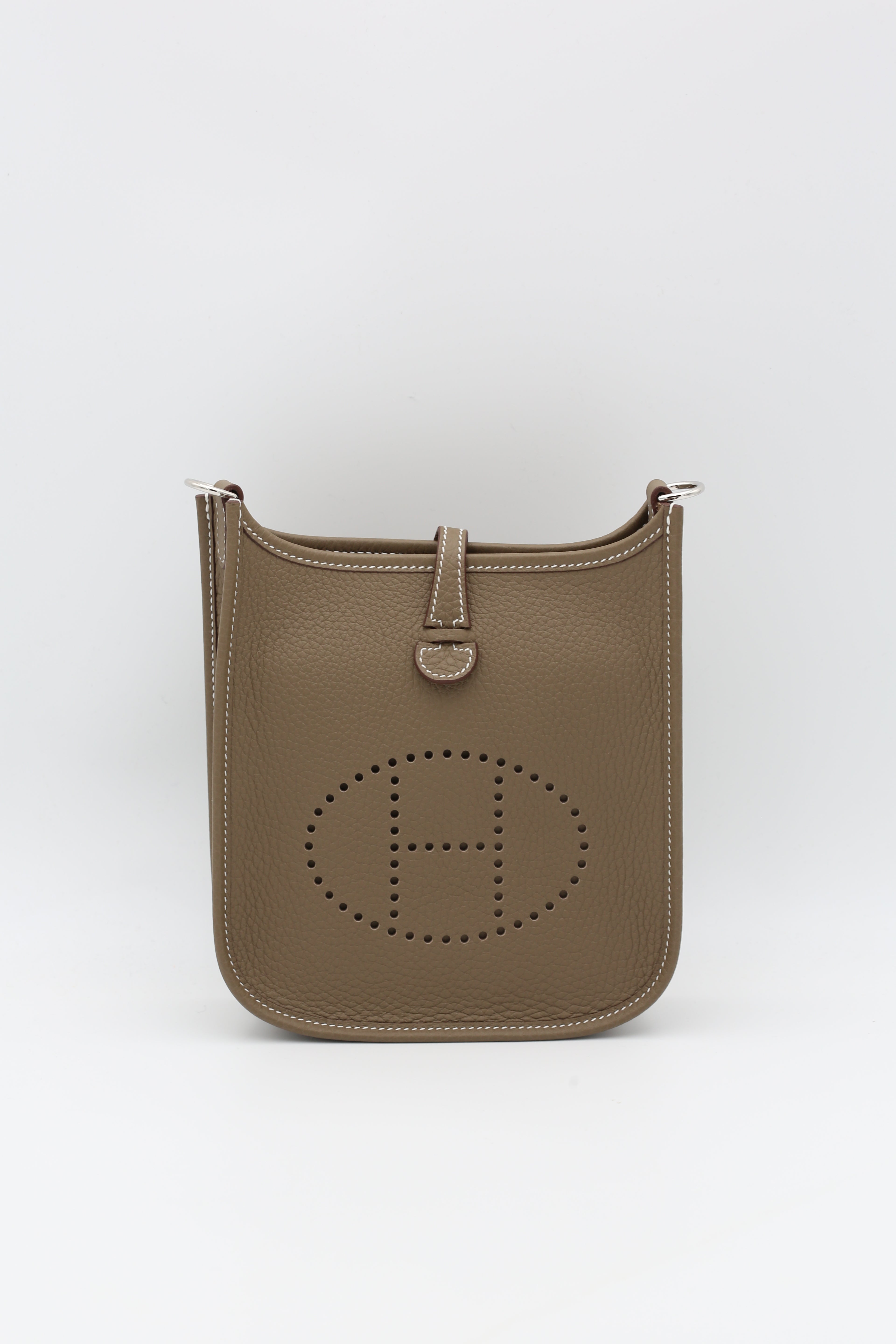 HERMÈS MINI EVELYN ETOUPE CLEMENCE SILVER HARDWARE G STAMP