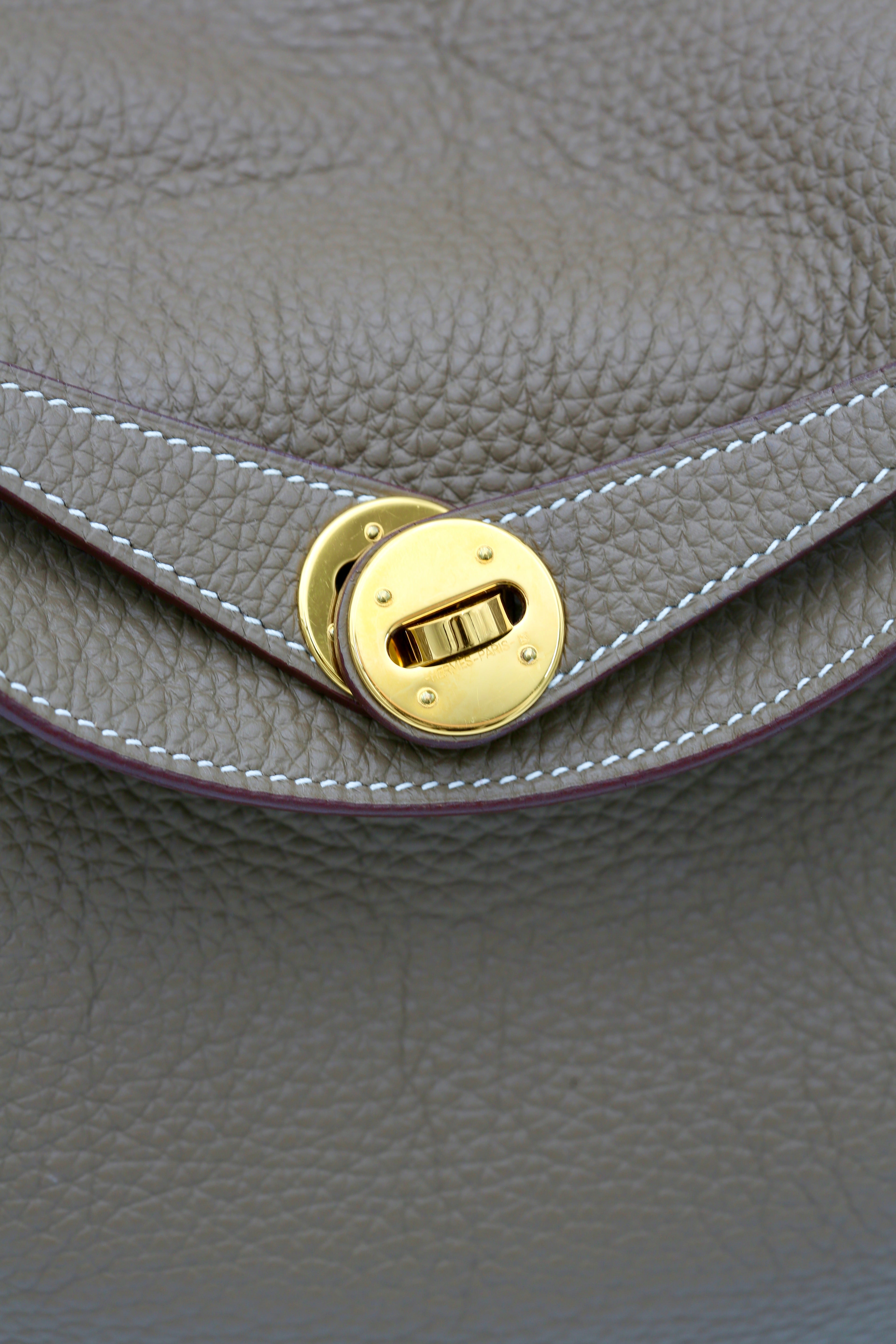 HERMÈS LINDY26 ETOUPE TAURILLON CLEMENCE GOLD HARDWARE W STAMP