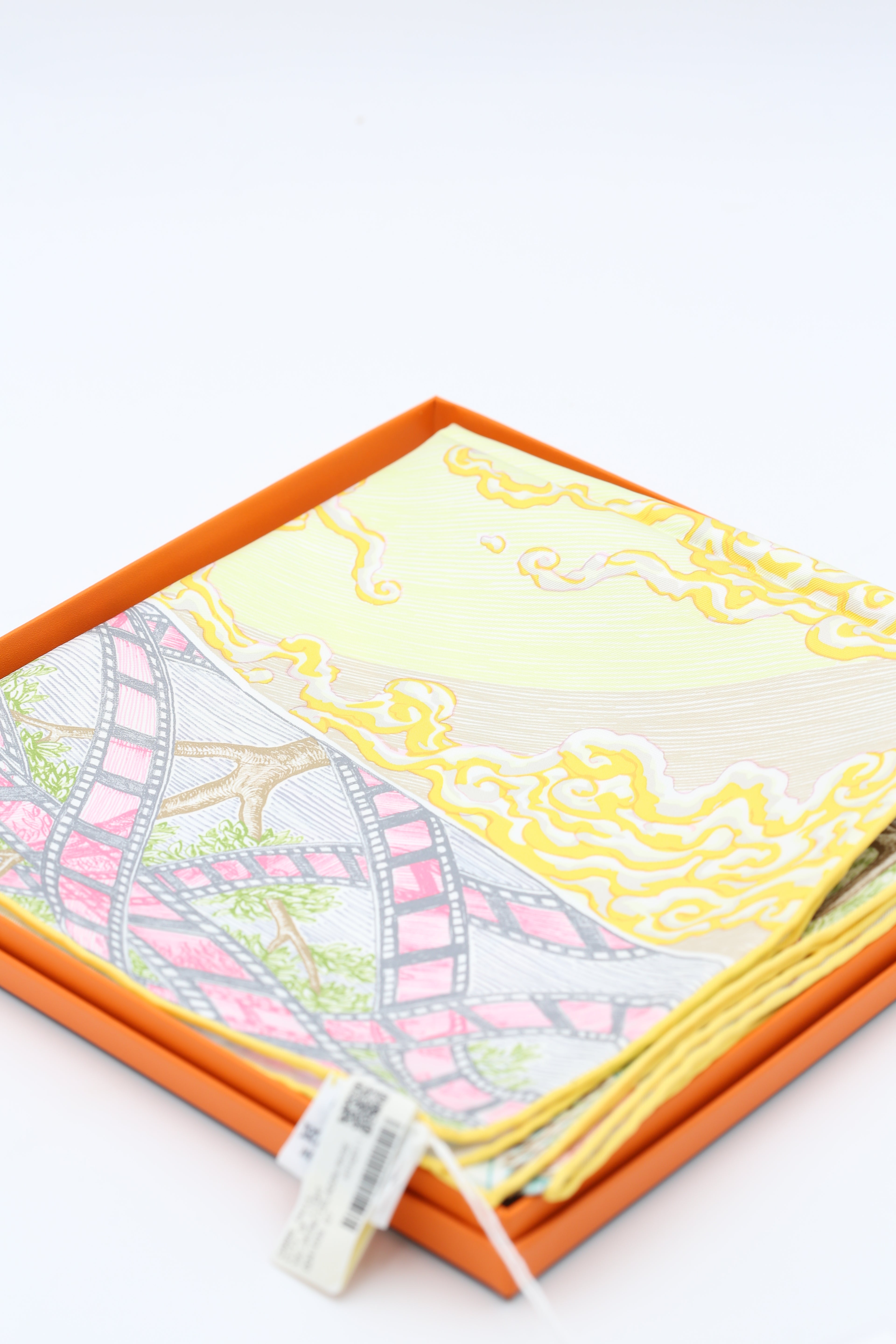 HERMÈS SCARF 90X90 CITY OF LIGHT VERT & PINK & JAUNE