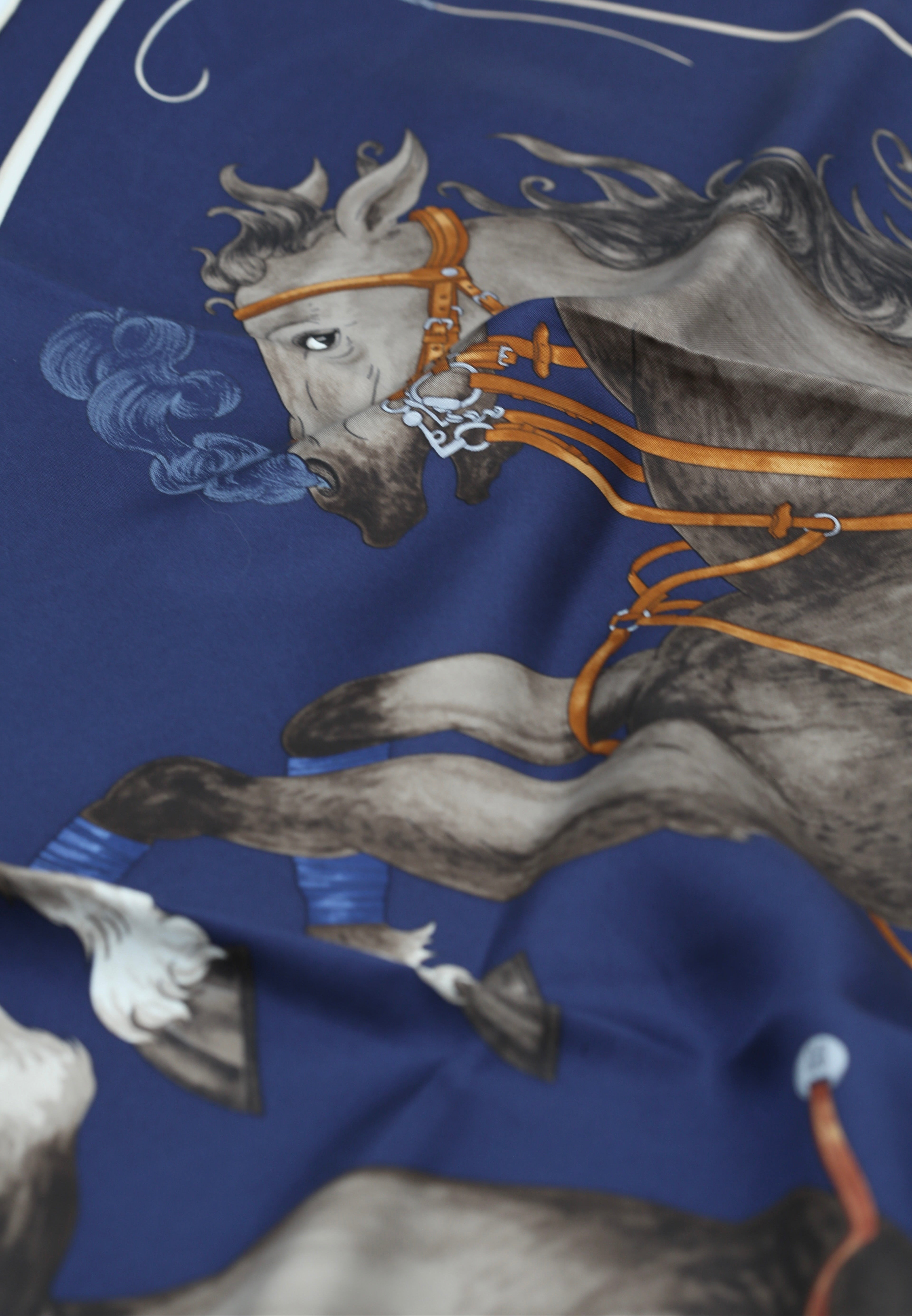 HERMÈS SCARF 90X90 DARK BLUE WITH HORSE