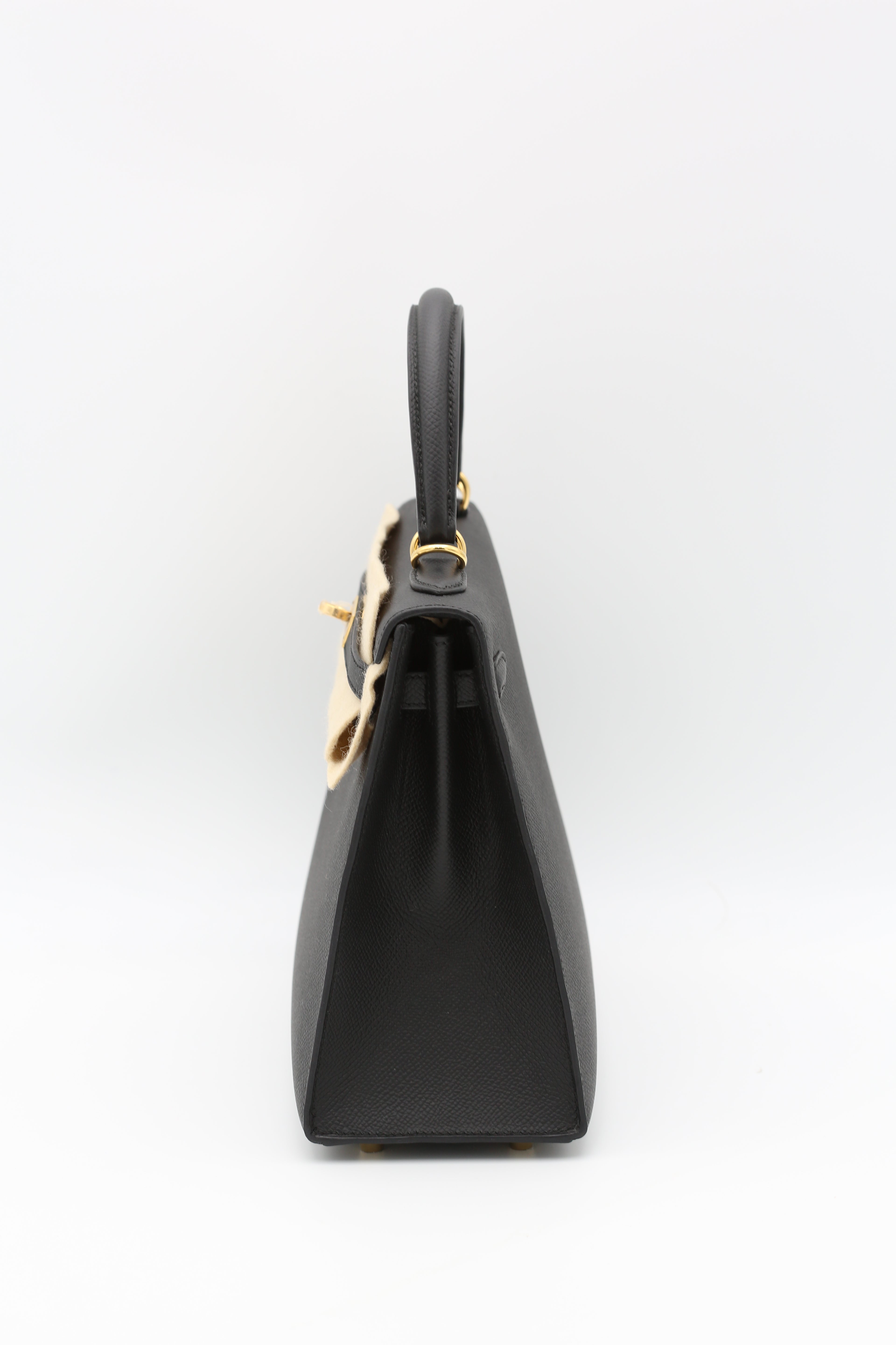 HERMÈS KELLY25 BLACK EPSOM SELLIER GOLD HARDWARE G STAMP