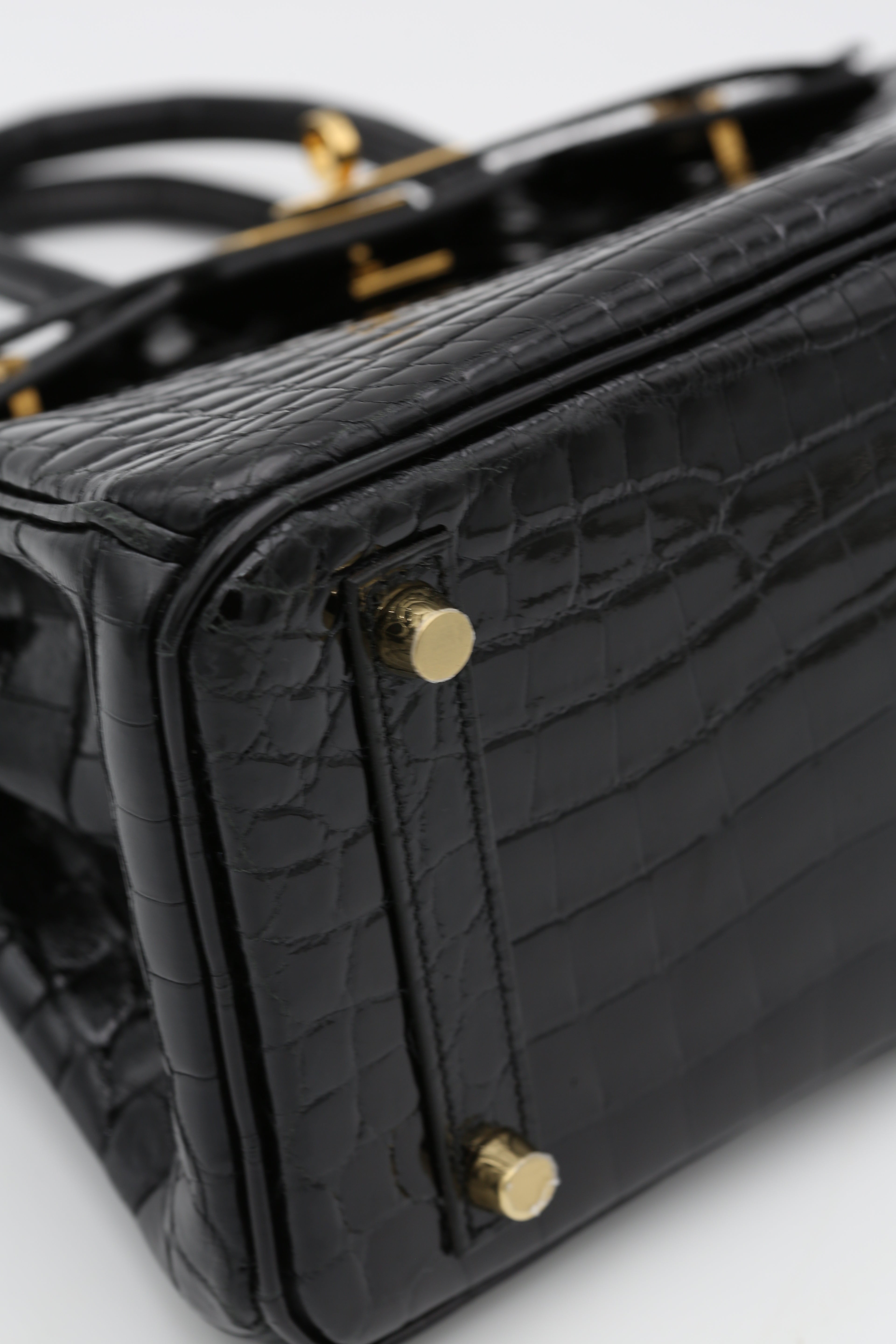 HERMÈS BIRKIN25 NOIR NILOTICUS GOLD HARDWARE Y STAMP