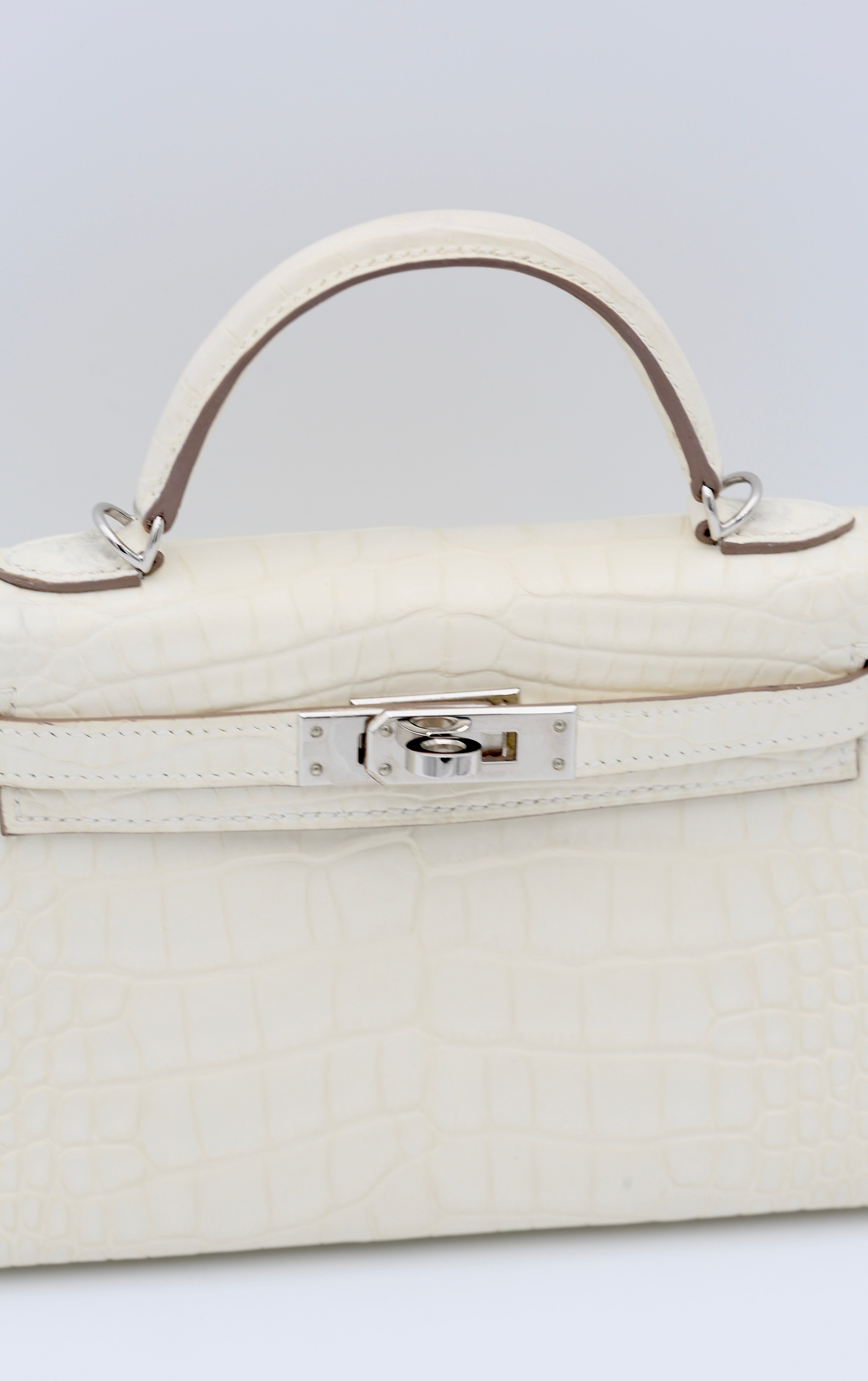 HERMÈS MINI KELLY II NATA ALLIGATOR SILVER HARDWARE B STAMP