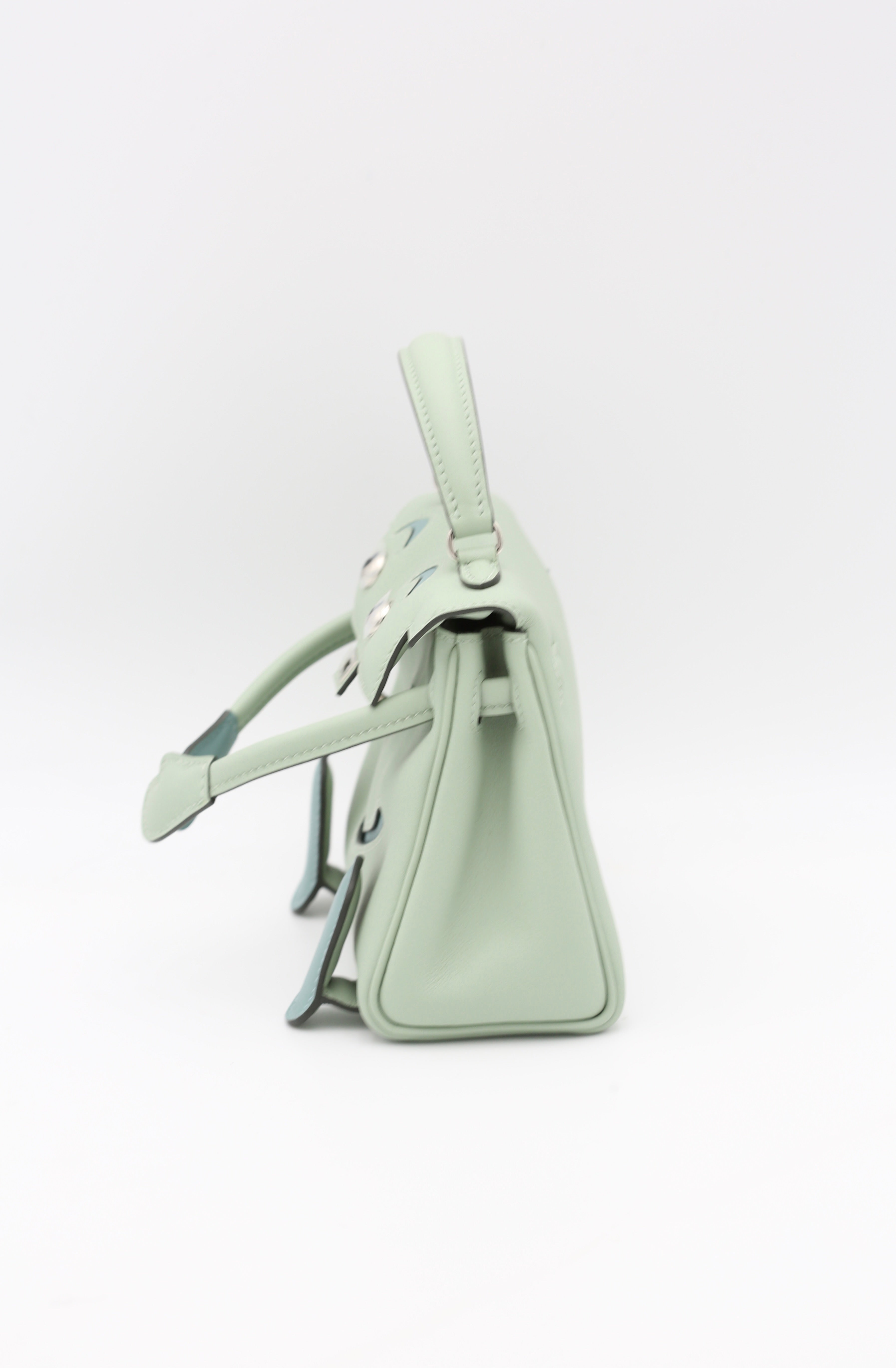 HERMÈS KELLY DOLL 6U VERT D'EAU SWIFT SILVER HARDWARE G STAMP