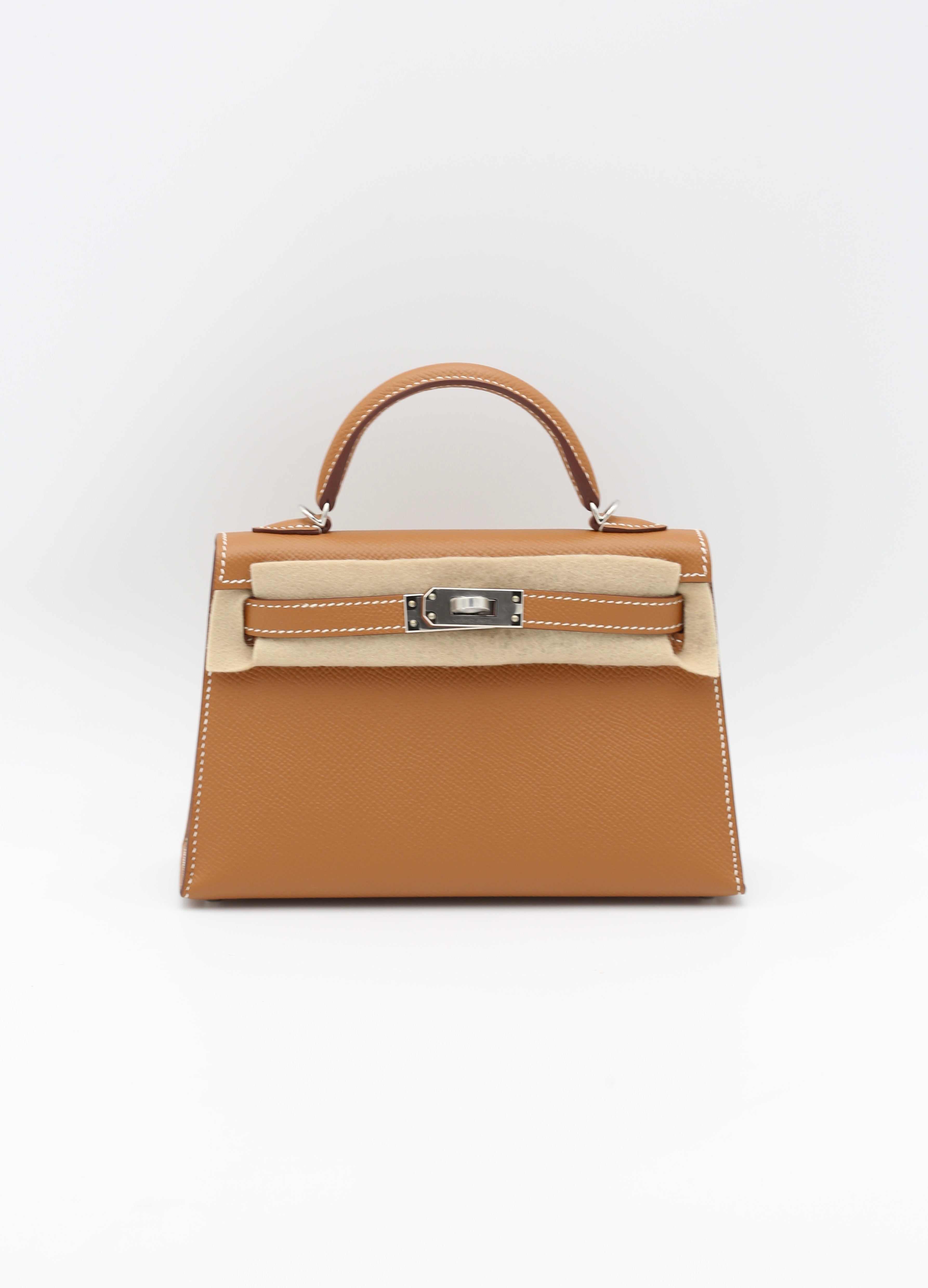 HERMÈS MINI KELLY II GOLD EPSOM SILVER HARDWARE Y STAMP