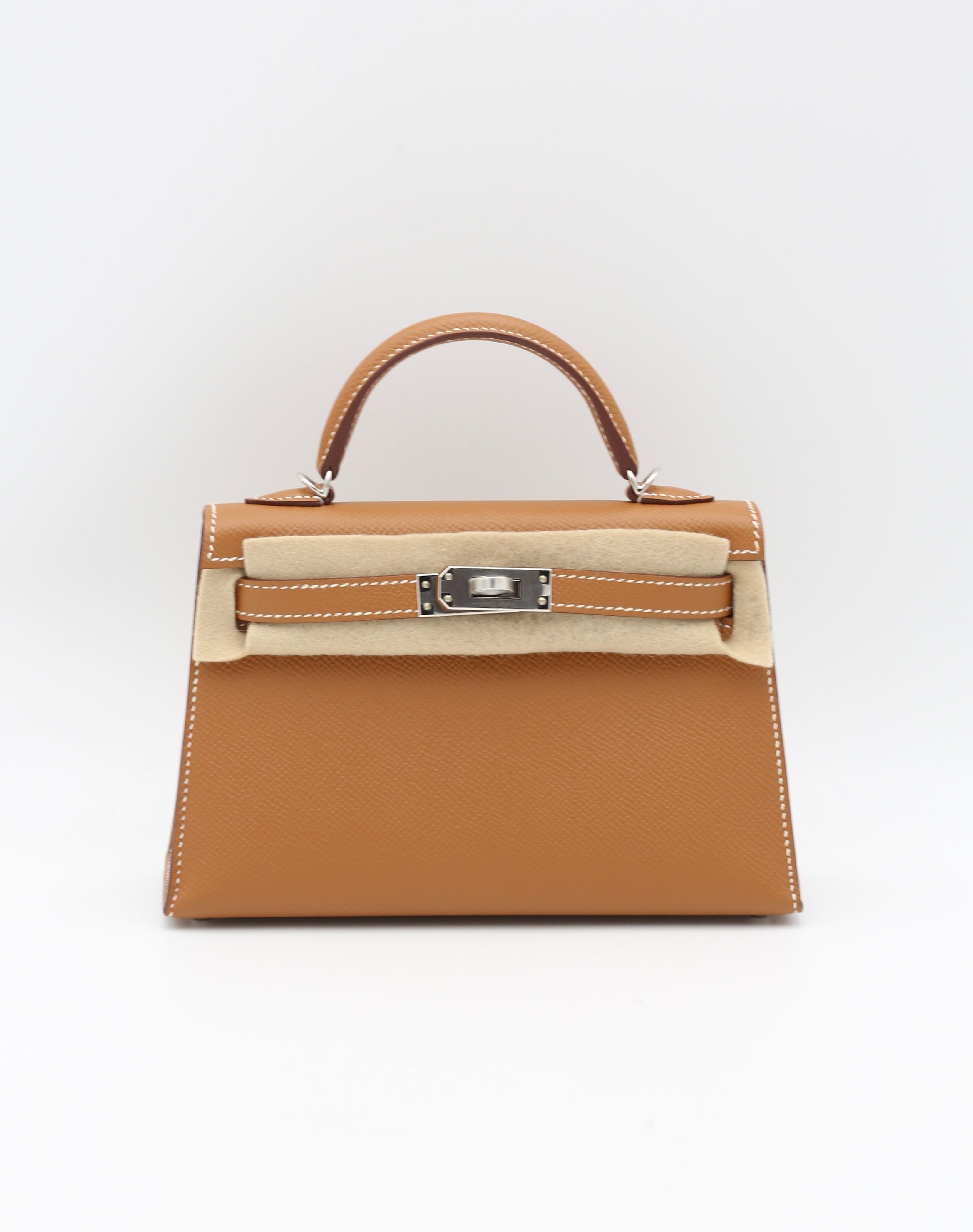 HERMÈS MINI KELLY II GOLD EPSOM SILVER HARDWARE Y STAMP