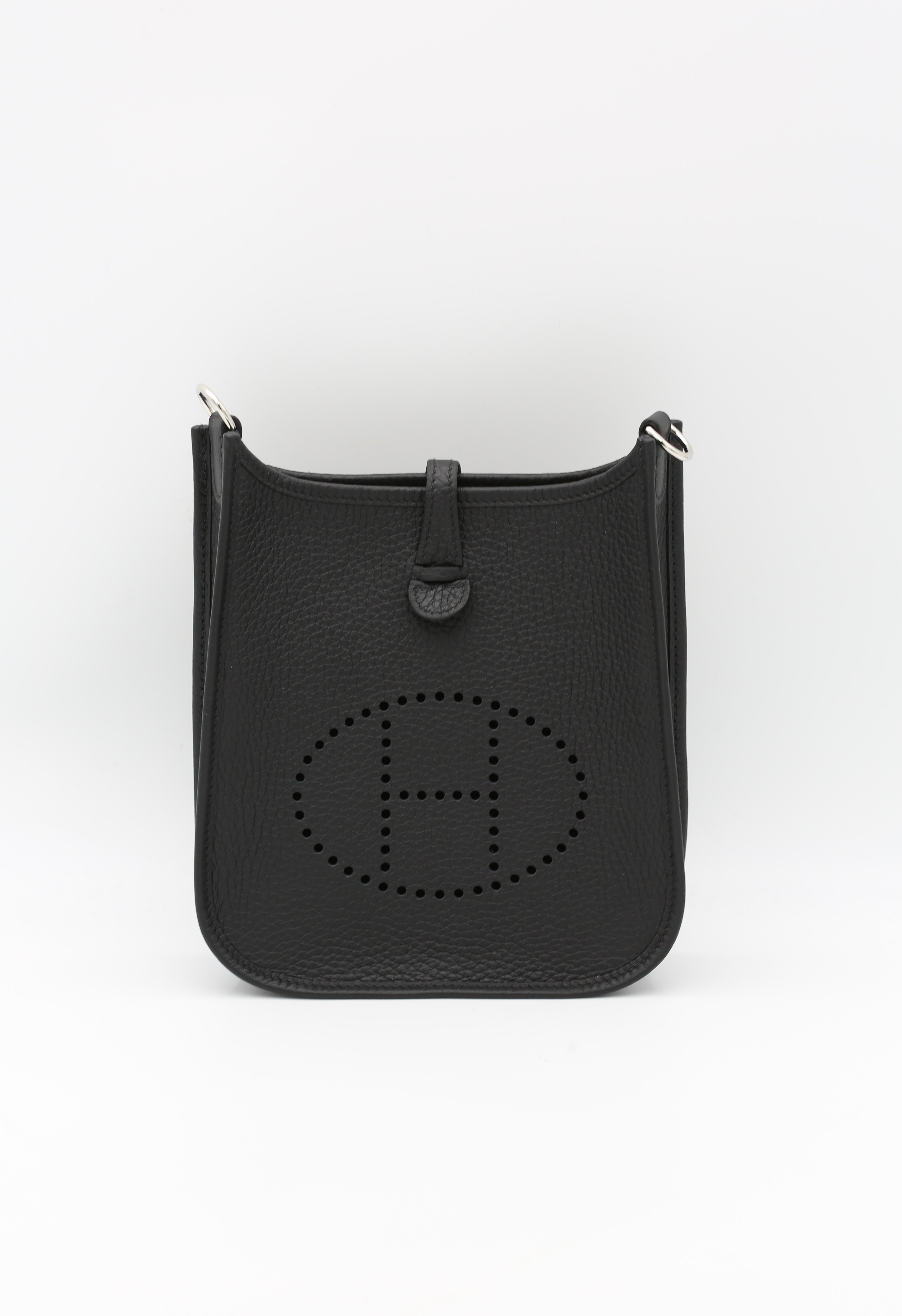 HERMÈS MINI EVELYN NOIR TAURILLON CLEMENCE SILVER HARDWARE G STAMP