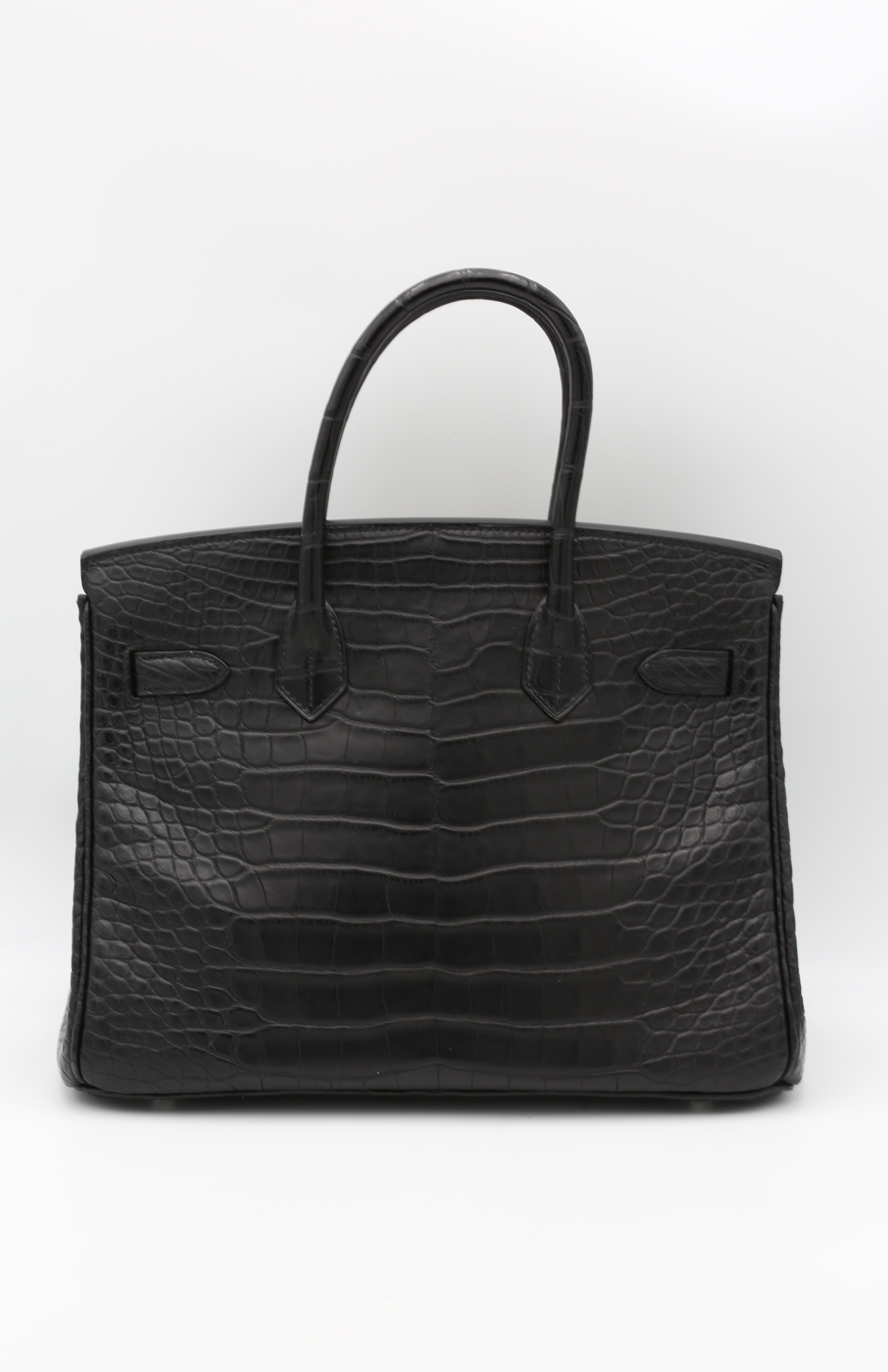 HERMÈS BIRKIN30 NOIR MATTE ALLIGATOR SILVER HARDWARE SQUARE O STAMP