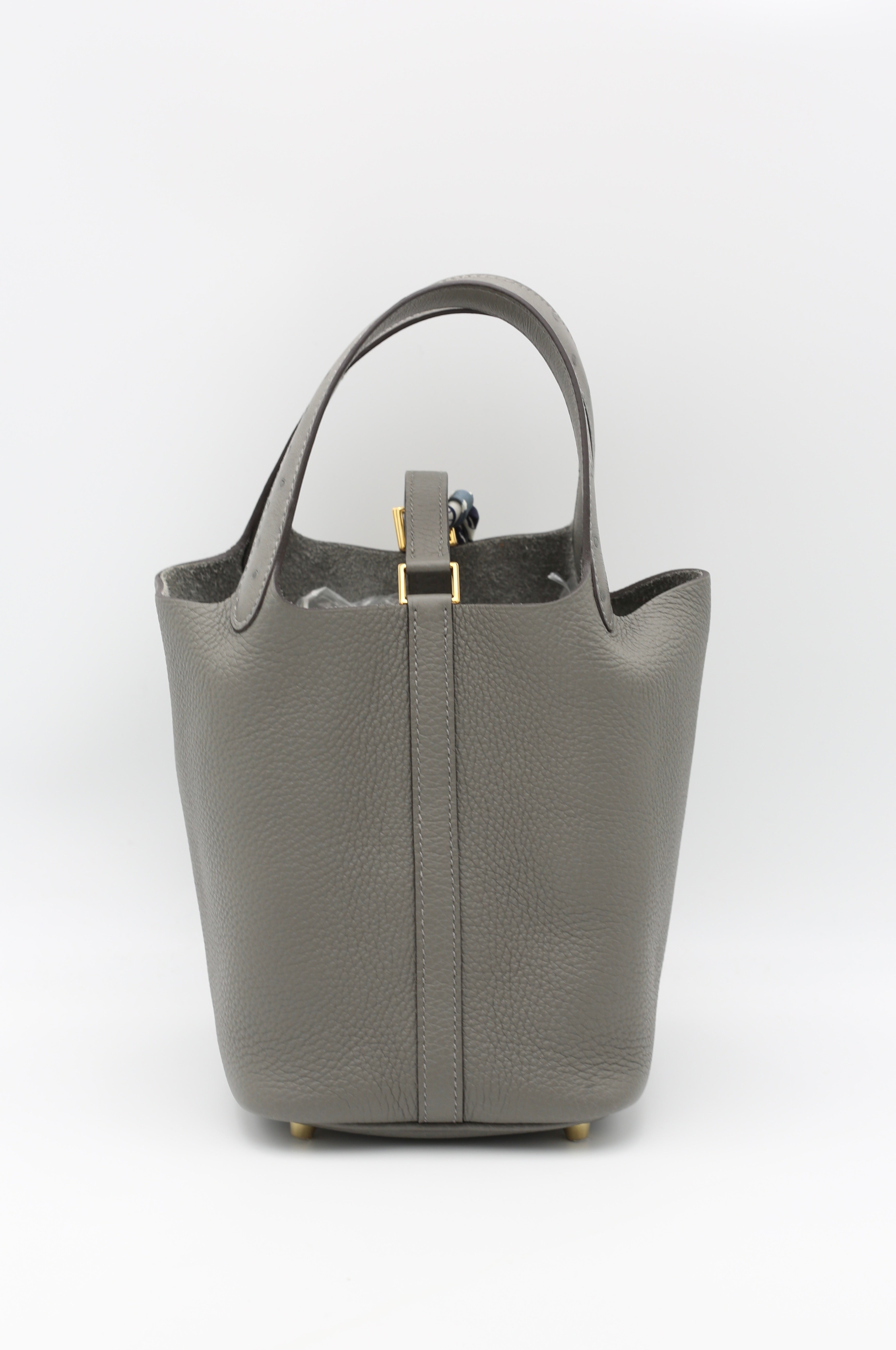 HERMÈS PICOTIN18 0L GRIS MEYER TAURILLON CLEMENCE OSTRICH HANDLE GOLD HARDWARE U STAMP