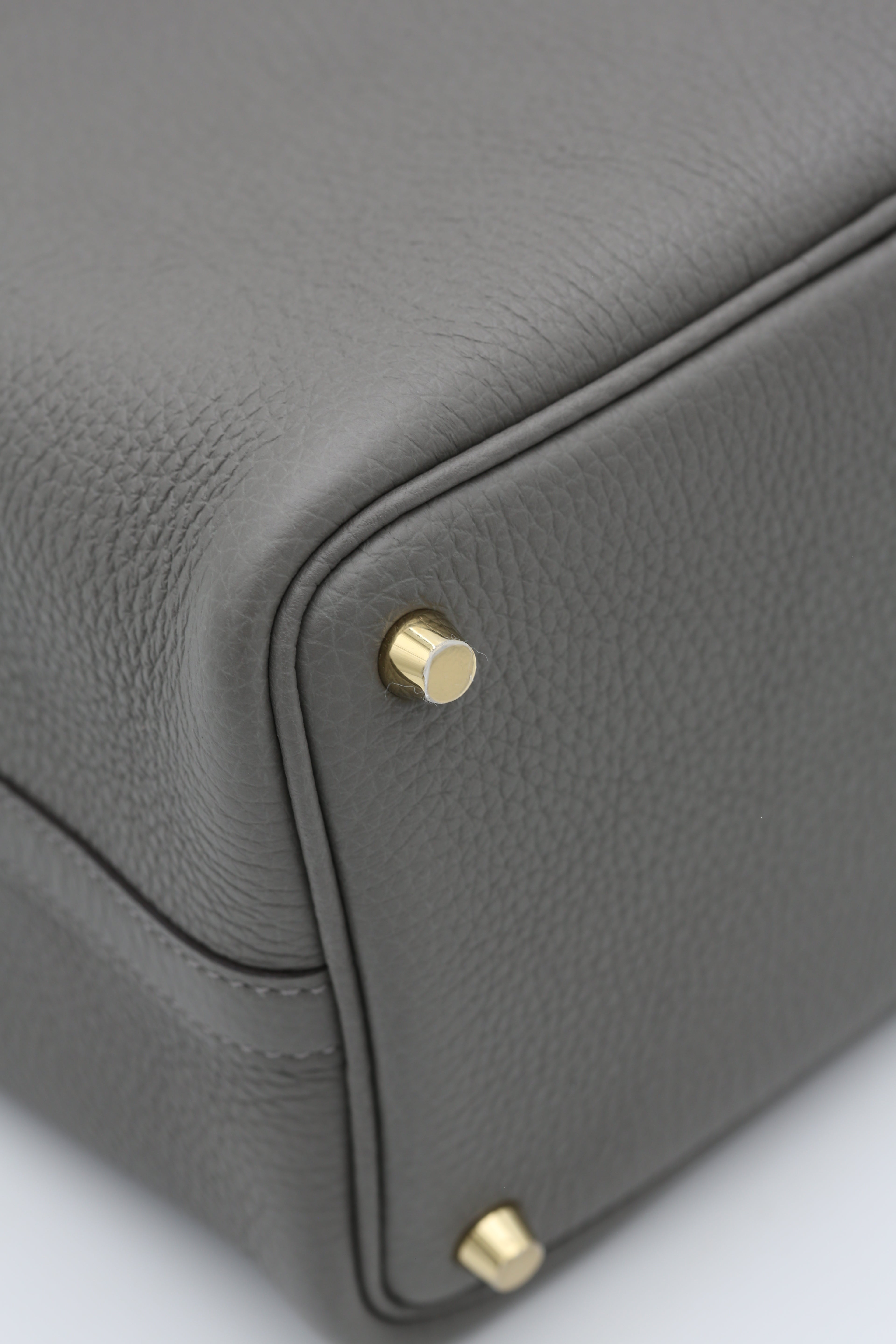 HERMÈS PICOTIN18 0L GRIS MEYER TAURILLON CLEMENCE OSTRICH HANDLE GOLD HARDWARE U STAMP