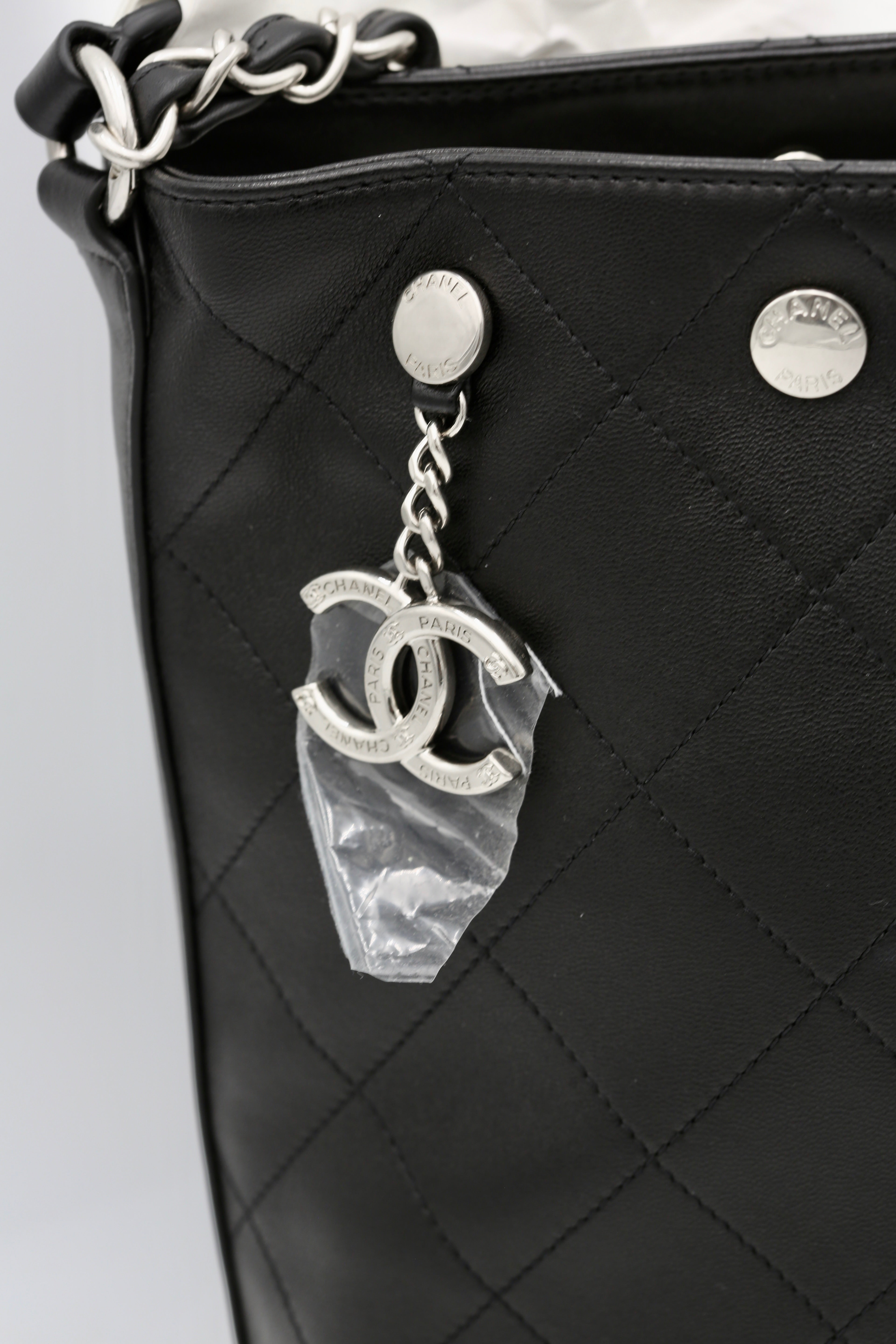 CHANEL 25P LARGE BUCKET BAG BLACK SILVER HARDWARE