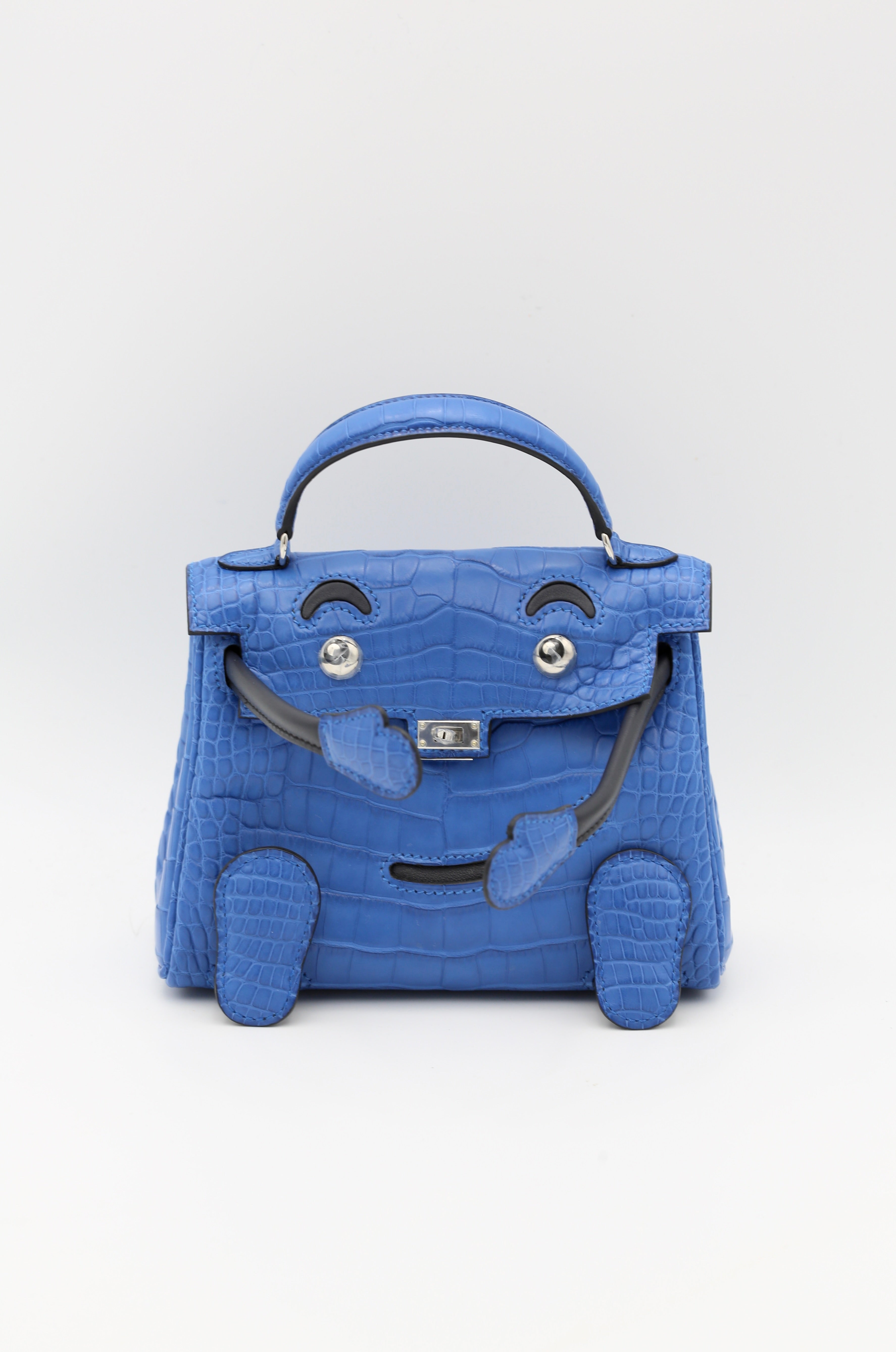 HERMÈS KELLY DOLL I7 BLEU ZELLIGE MATTE ALLIGATOR SILVER HARDWARE Z STAMP