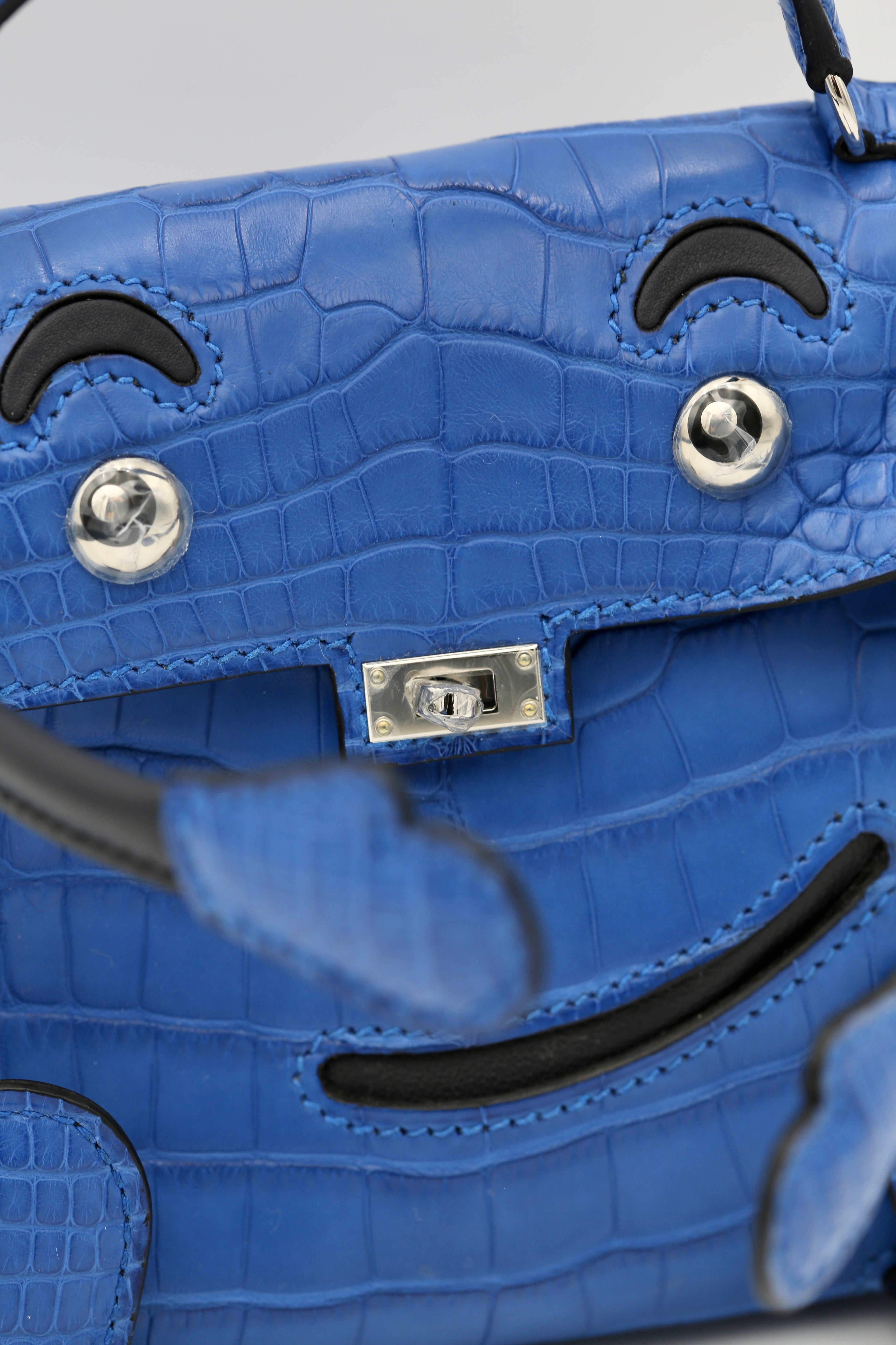 HERMÈS KELLY DOLL I7 BLEU ZELLIGE MATTE ALLIGATOR SILVER HARDWARE Z STAMP