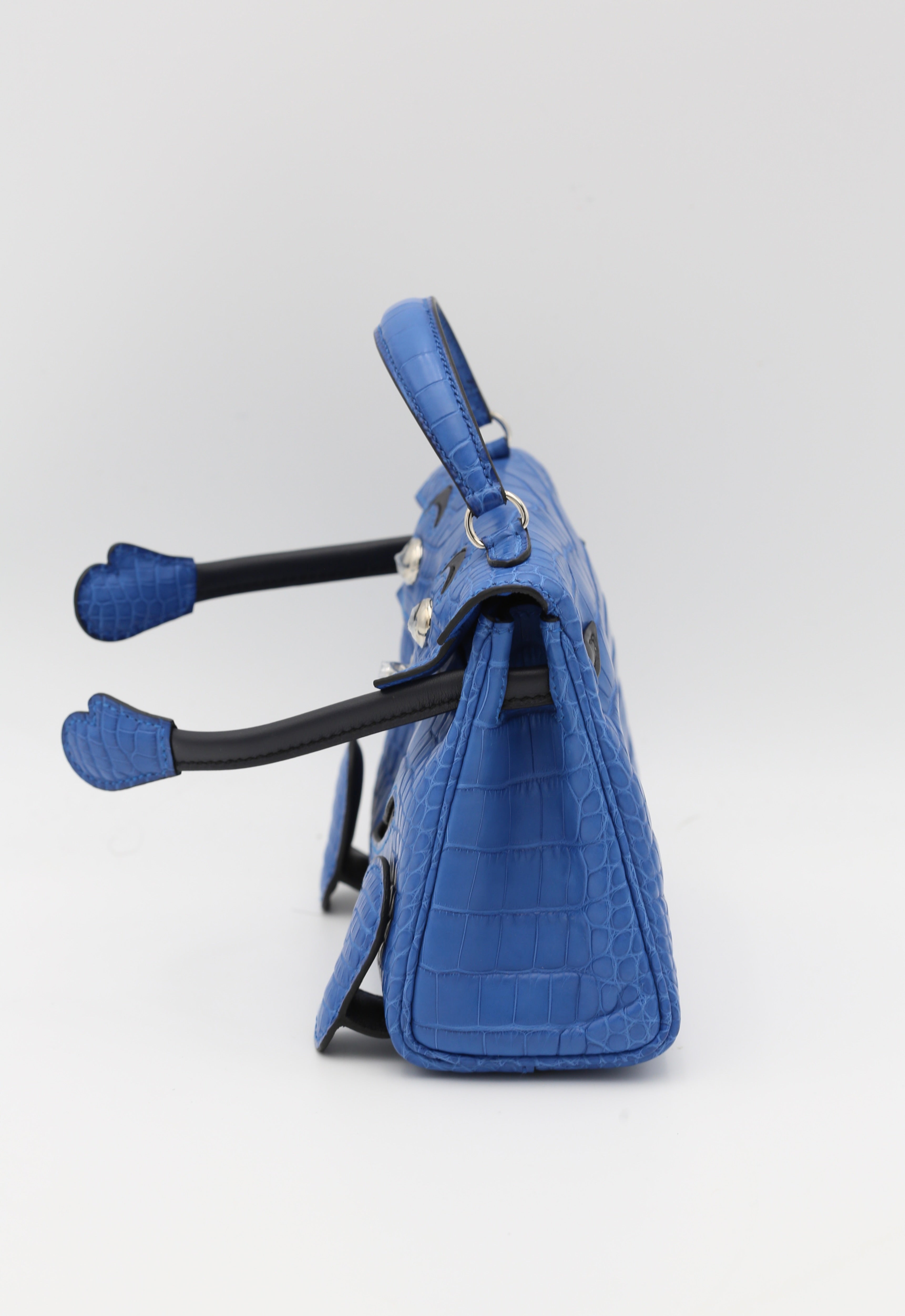 HERMÈS KELLY DOLL I7 BLEU ZELLIGE MATTE ALLIGATOR SILVER HARDWARE Z STAMP