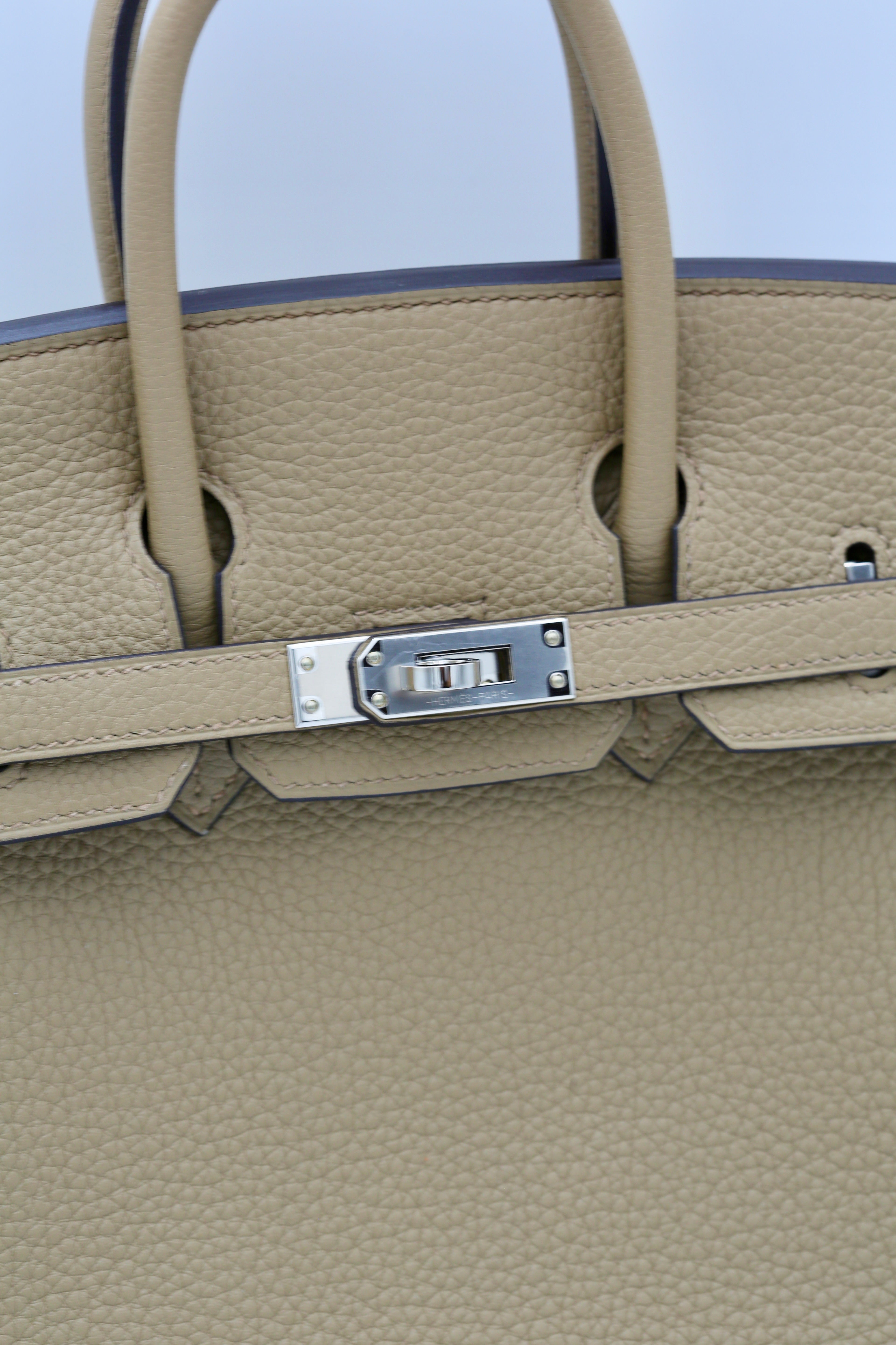 HERMÈS BIRKIN25 8Q BEIGE MARFA TOGO SILVER HARDWARE W STAMP