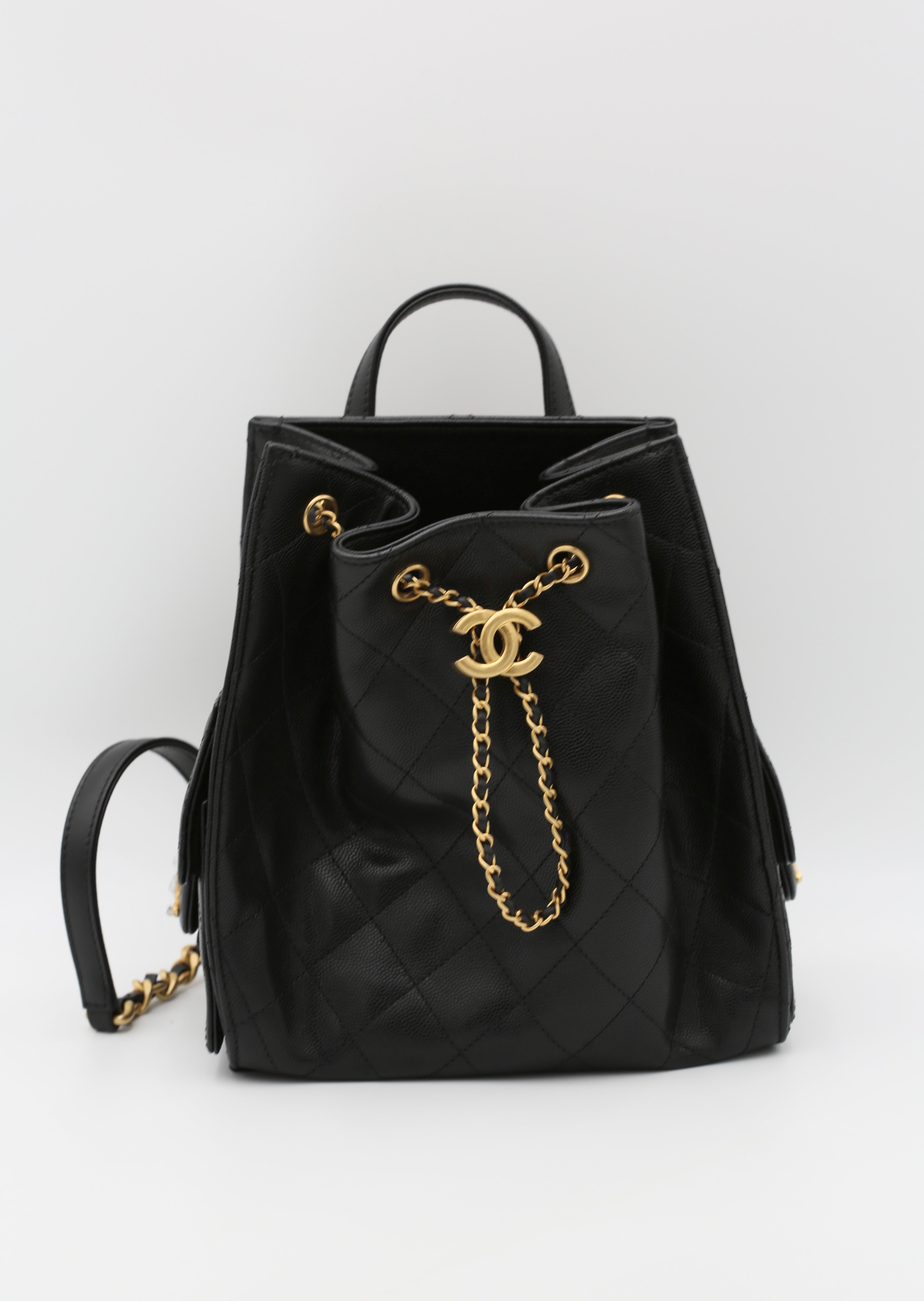 CHANEL BLACK BACKPACK SMALL CALFSKIN GOLD