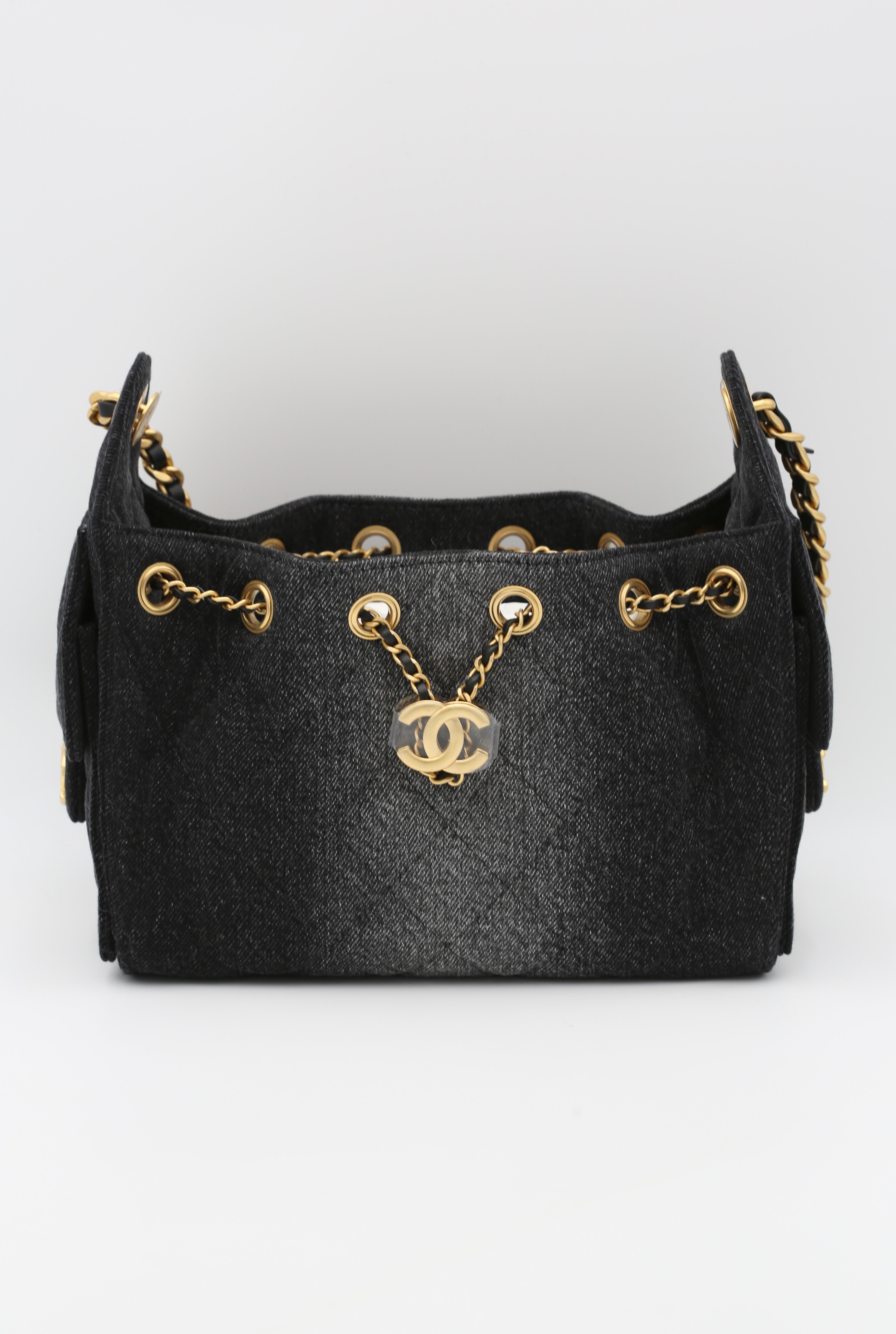 CHANEL 25 MINI HOBO HANDBAG BLACK JEAN GOLD