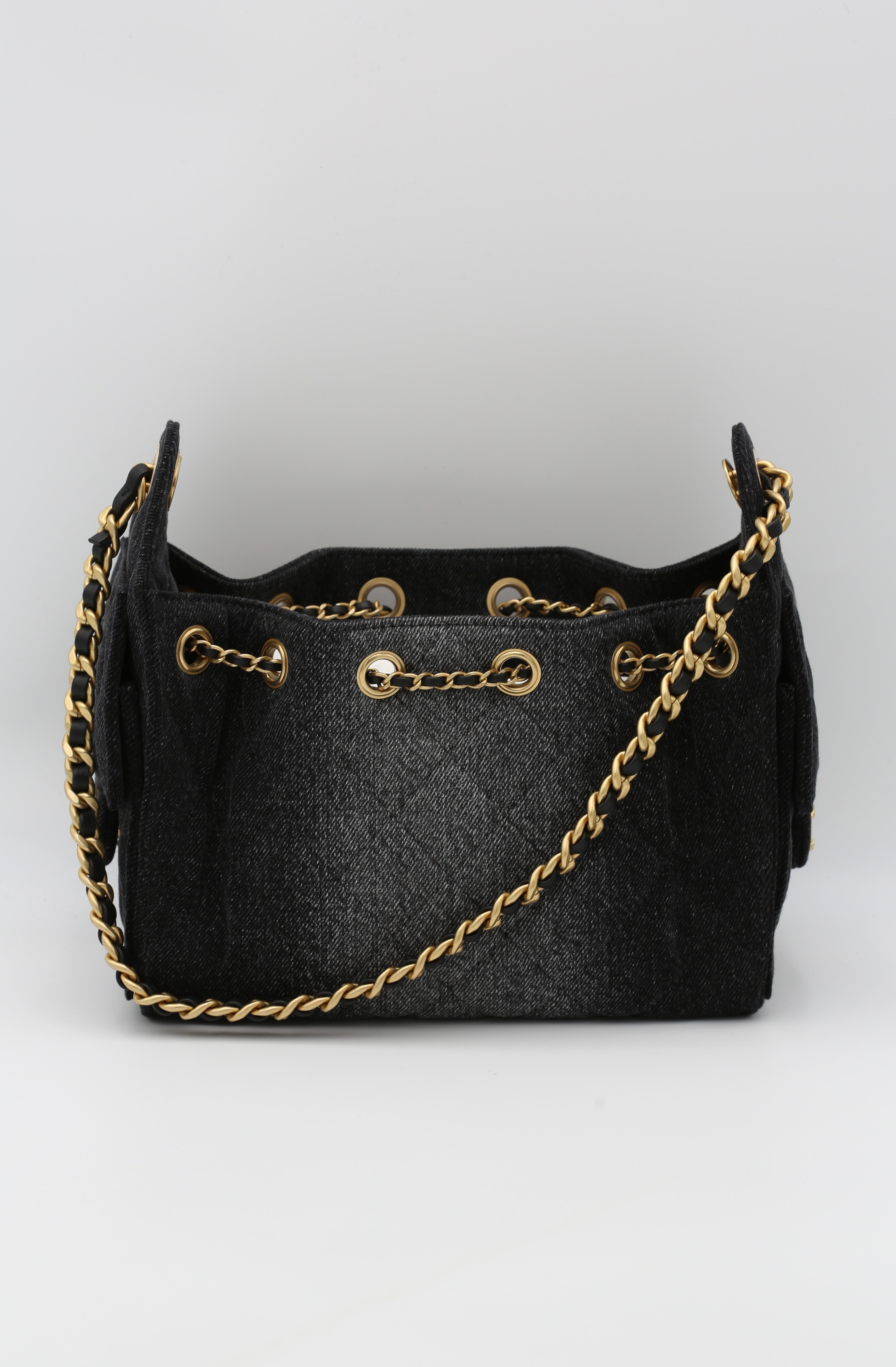 CHANEL 25 MINI HOBO HANDBAG BLACK JEAN GOLD