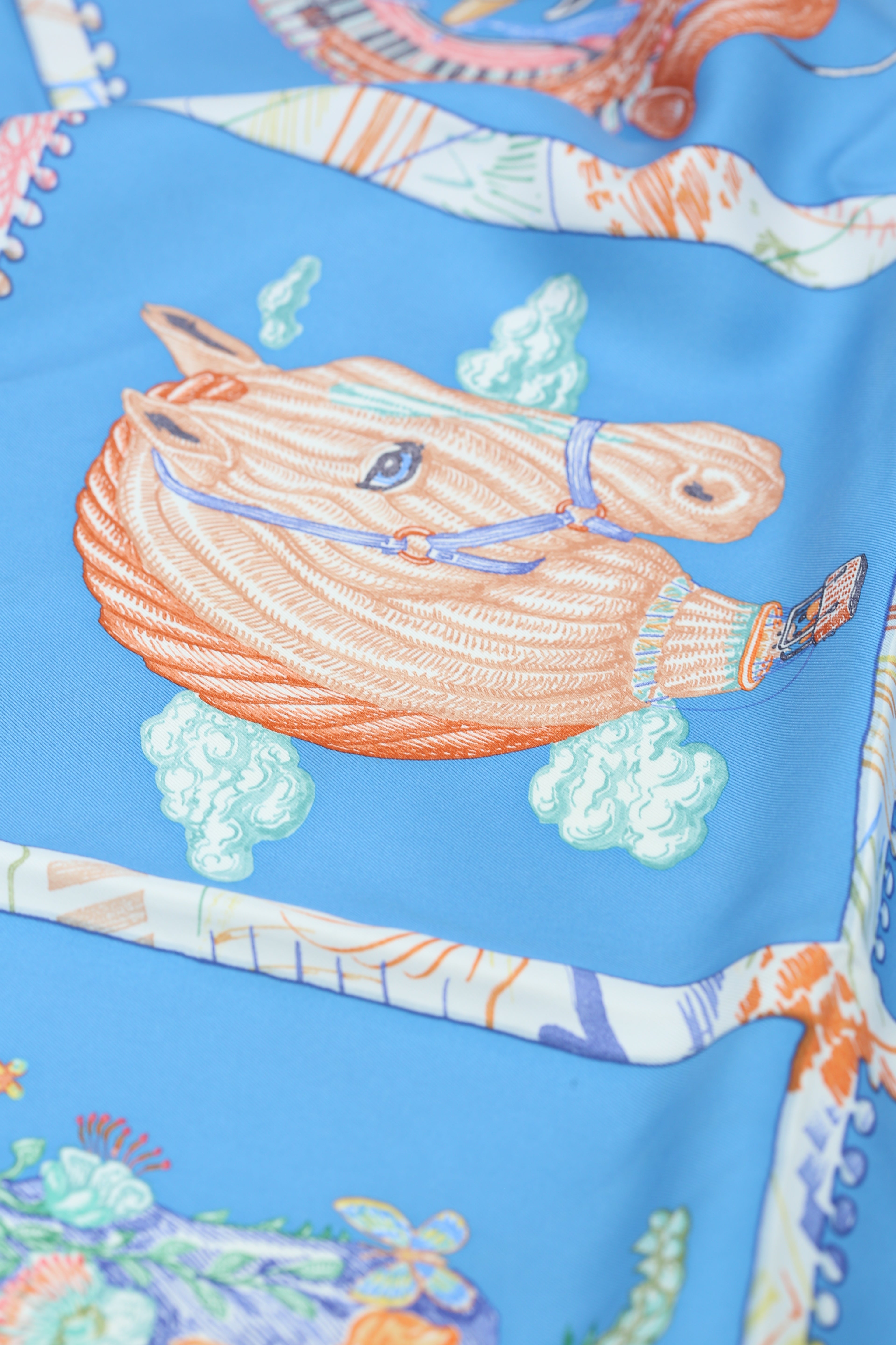 HERMÈS SCARF 90X90 SILK CHEVALOSCOPE BD/BLEU/ORANGE/MULTICOLOR