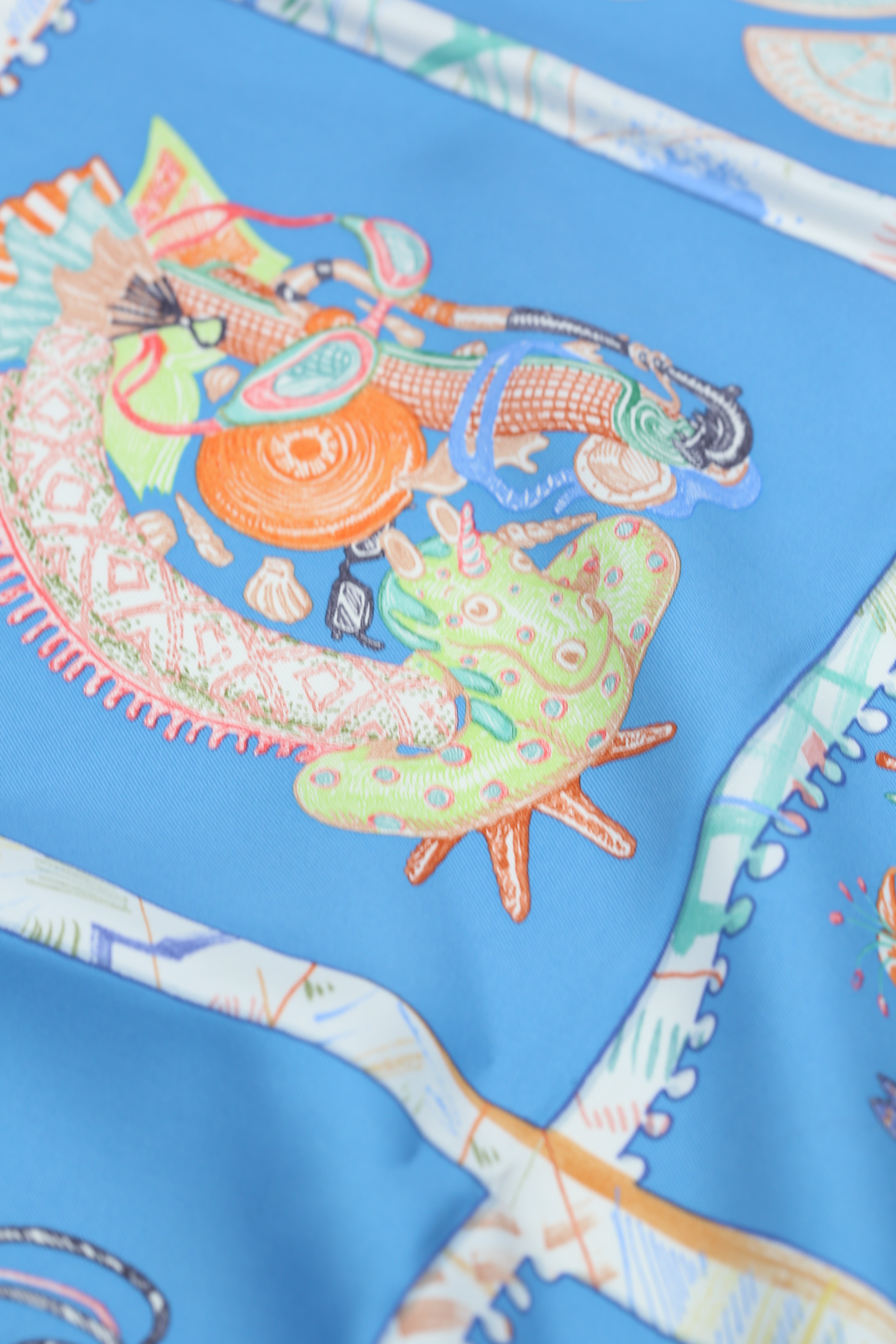 HERMÈS SCARF 90X90 SILK CHEVALOSCOPE BD/BLEU/ORANGE/MULTICOLOR