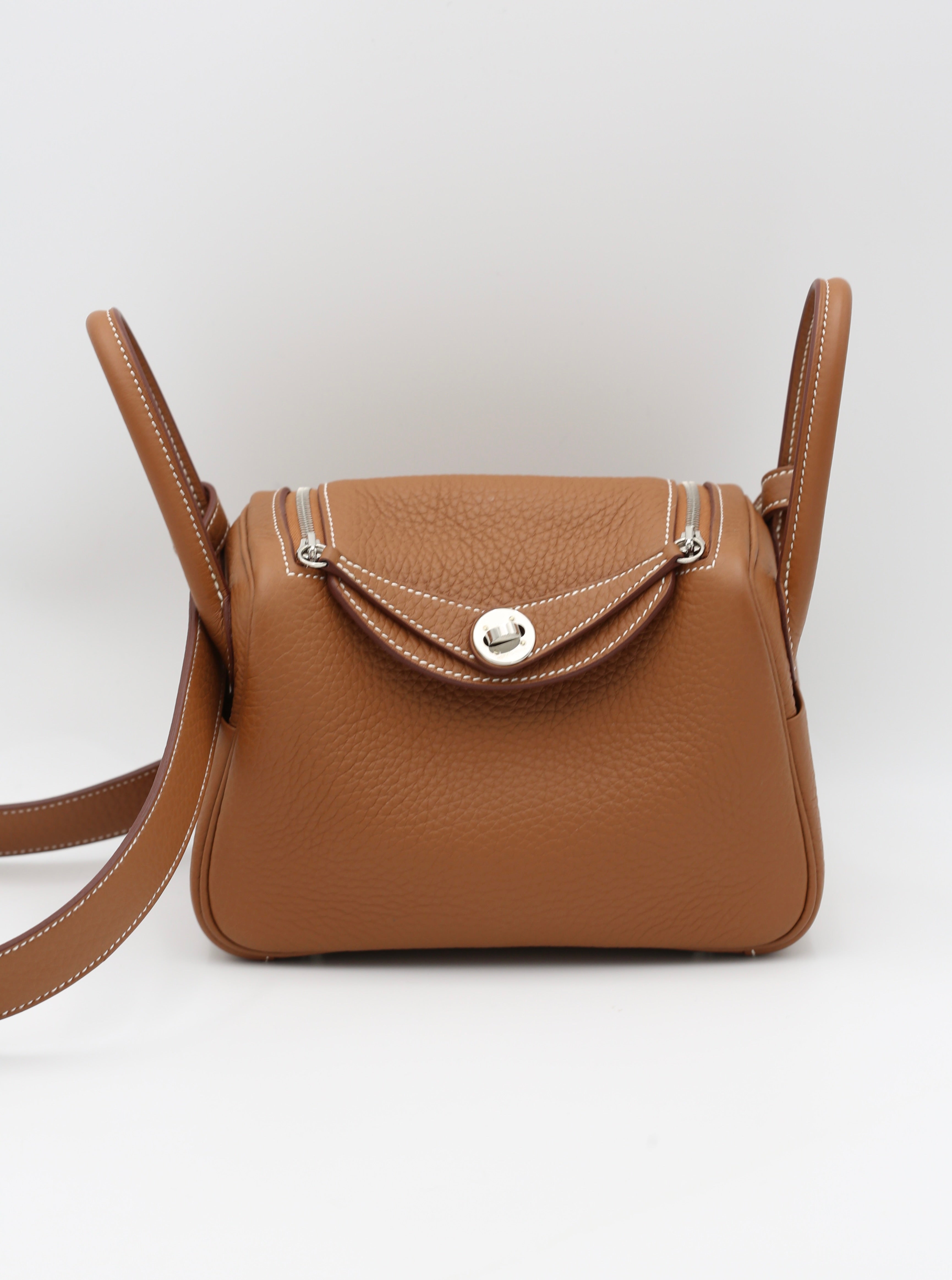 HERMÈS MINI LINDY GOLD TAURILLON CLEMENCE SILVER HARDWARE W STAMP